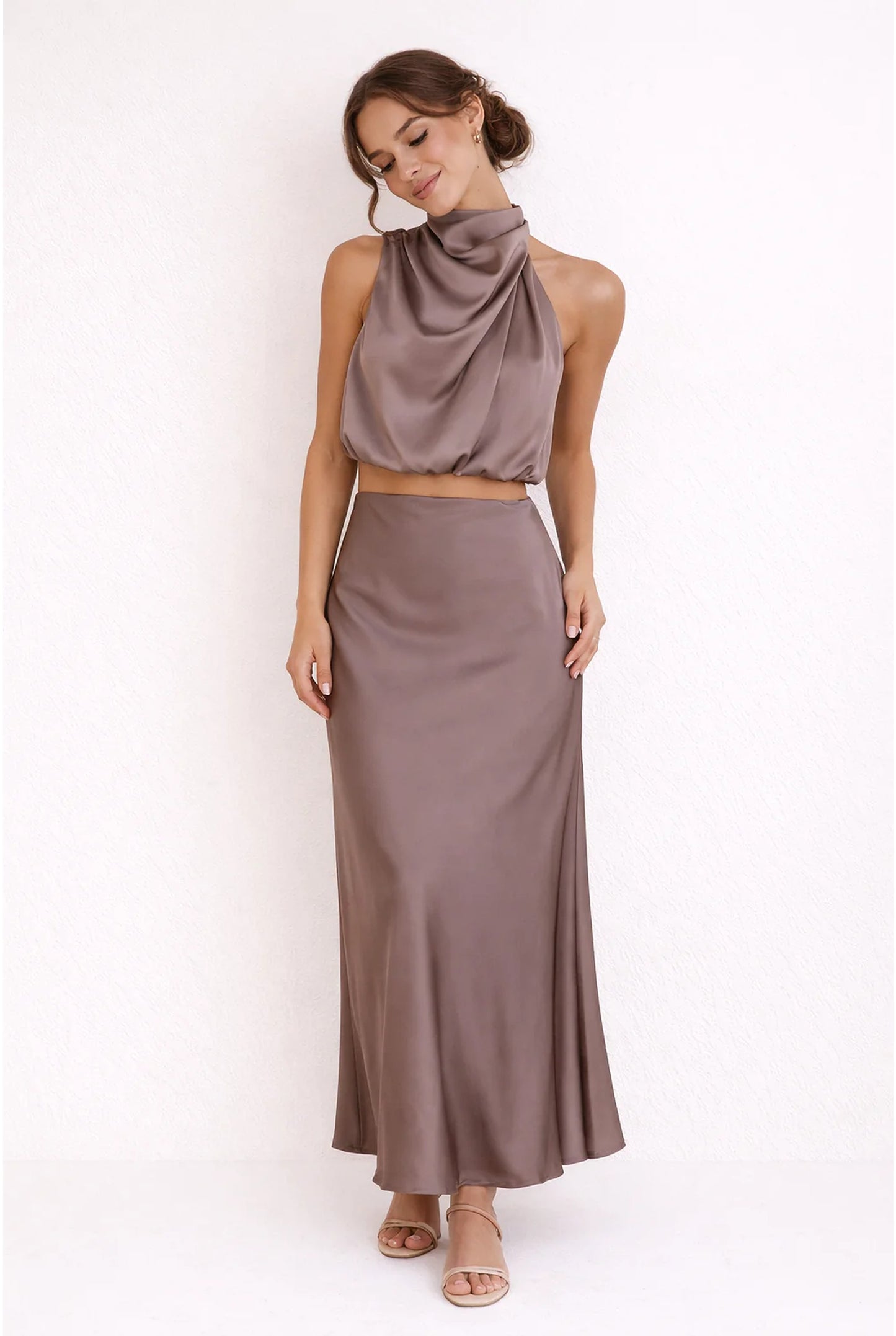 Adrienne Women's Co-ord Set | Halter Neck Top | Maxi Skirt