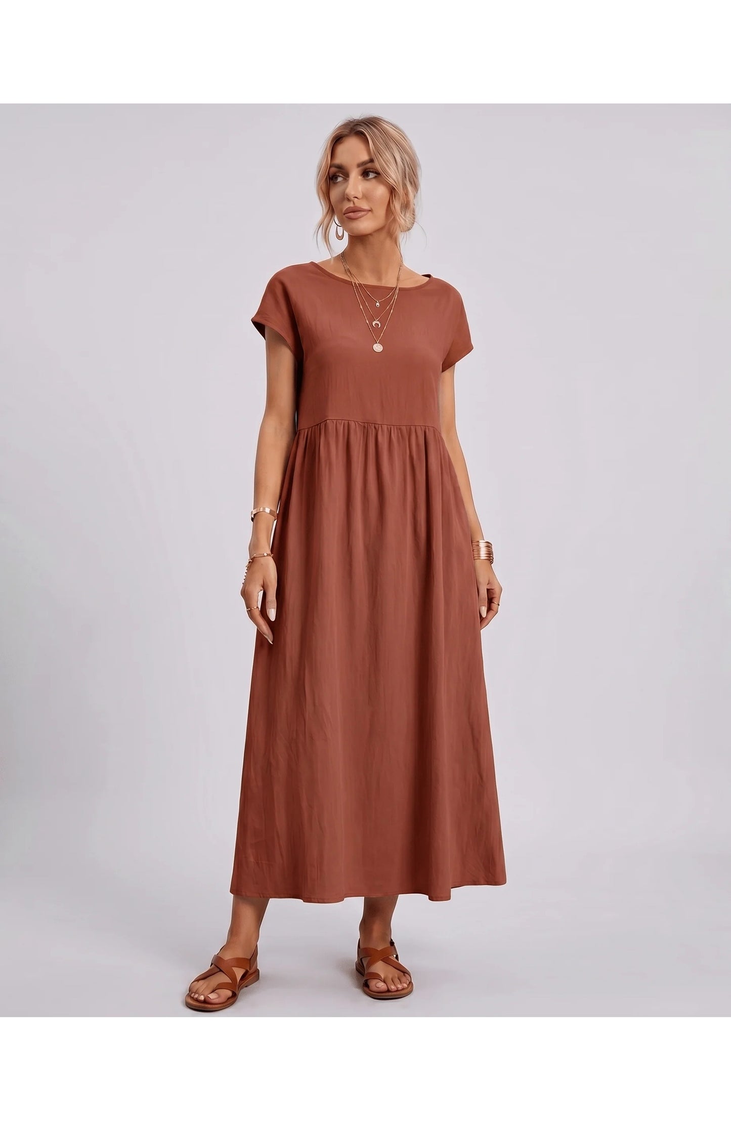 Eleonore Women's Midi Dress | Round Neck | Empire Waist