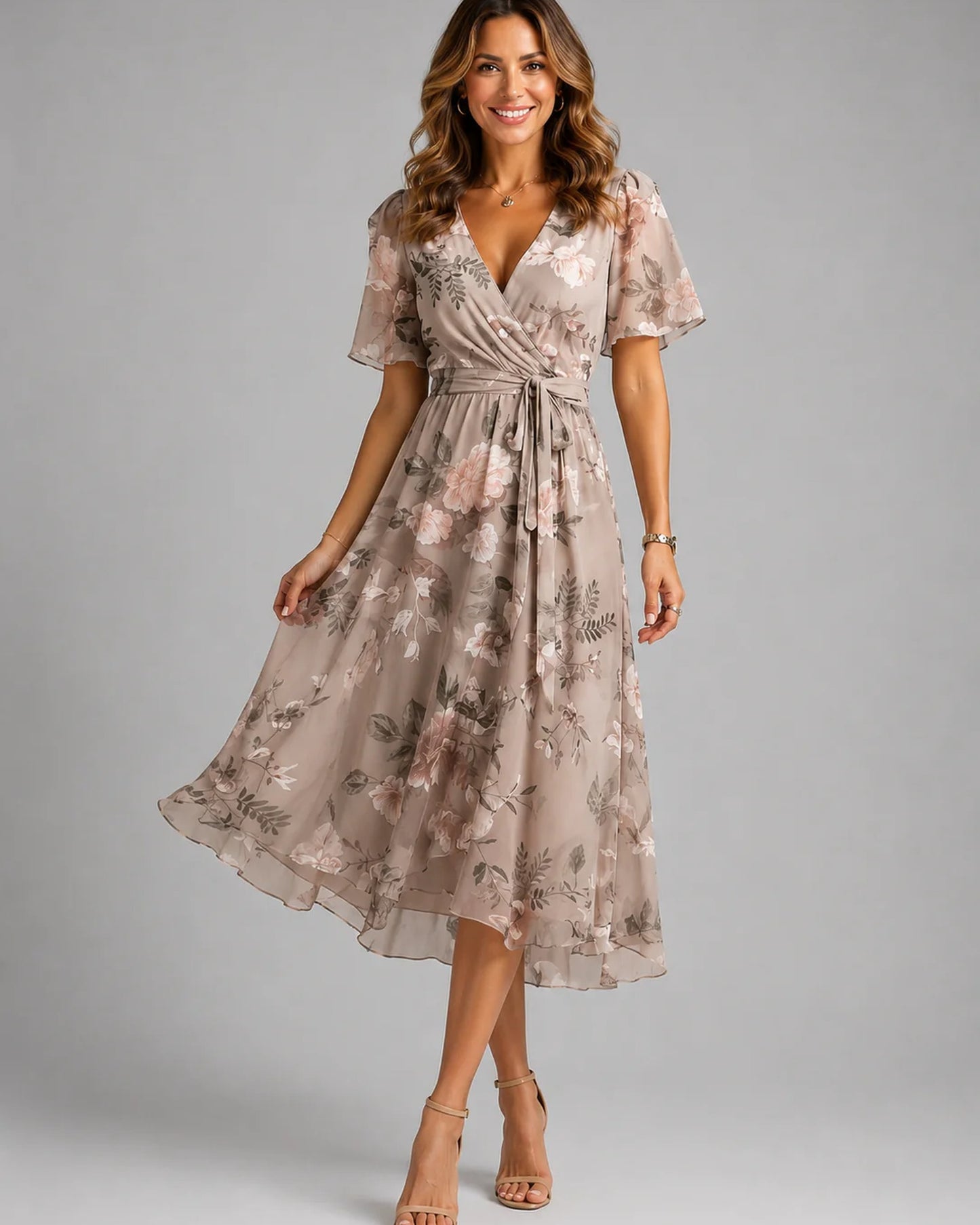 Antonietta Ladies Midi Dress | V-Neck | Floral-print