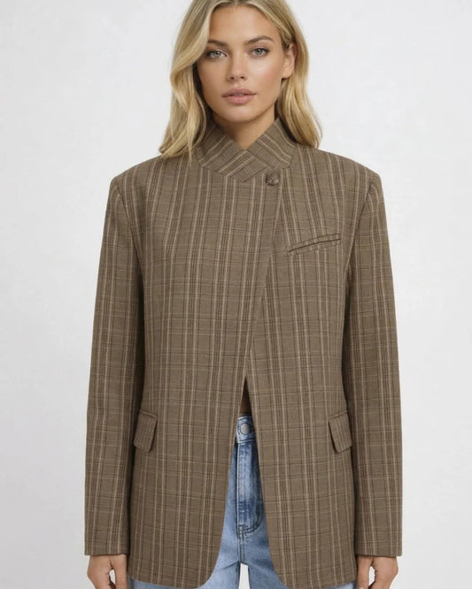 Hadwige Dames Blazer | Stående Krave | Rudemønster