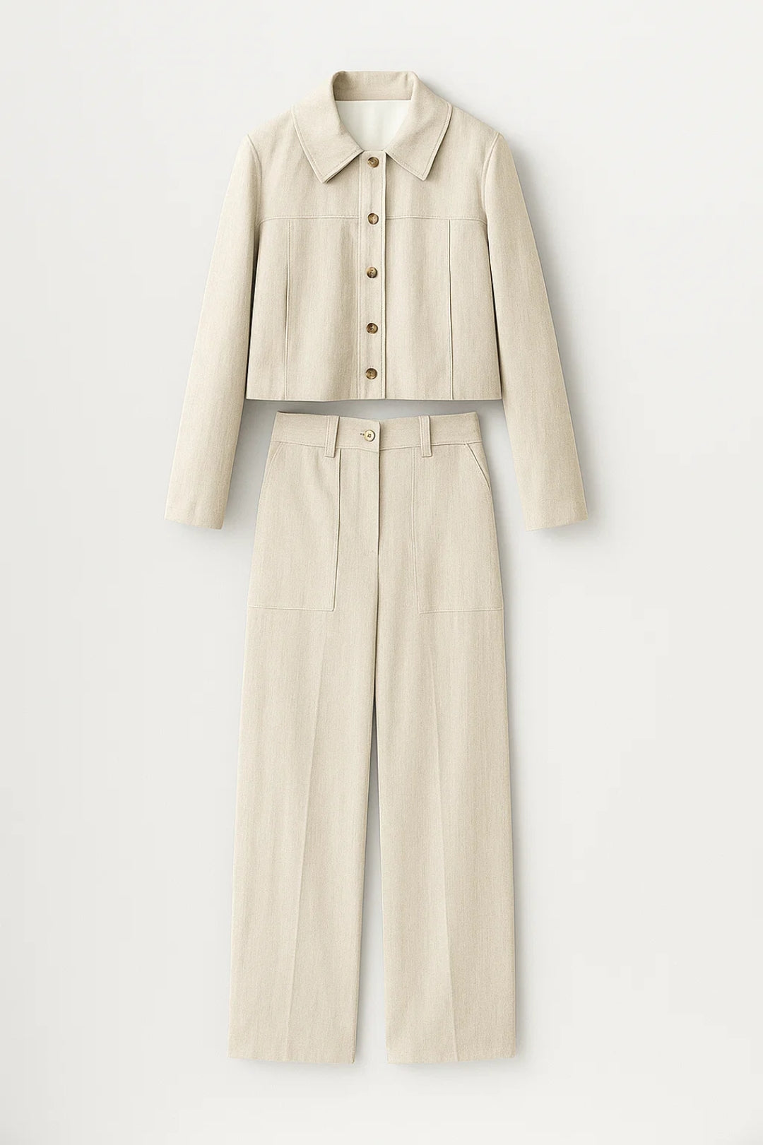 Tiziana Two Piece Set Dames | Cropped Jasje | Rechte Broek | Natuurlijke Look 0