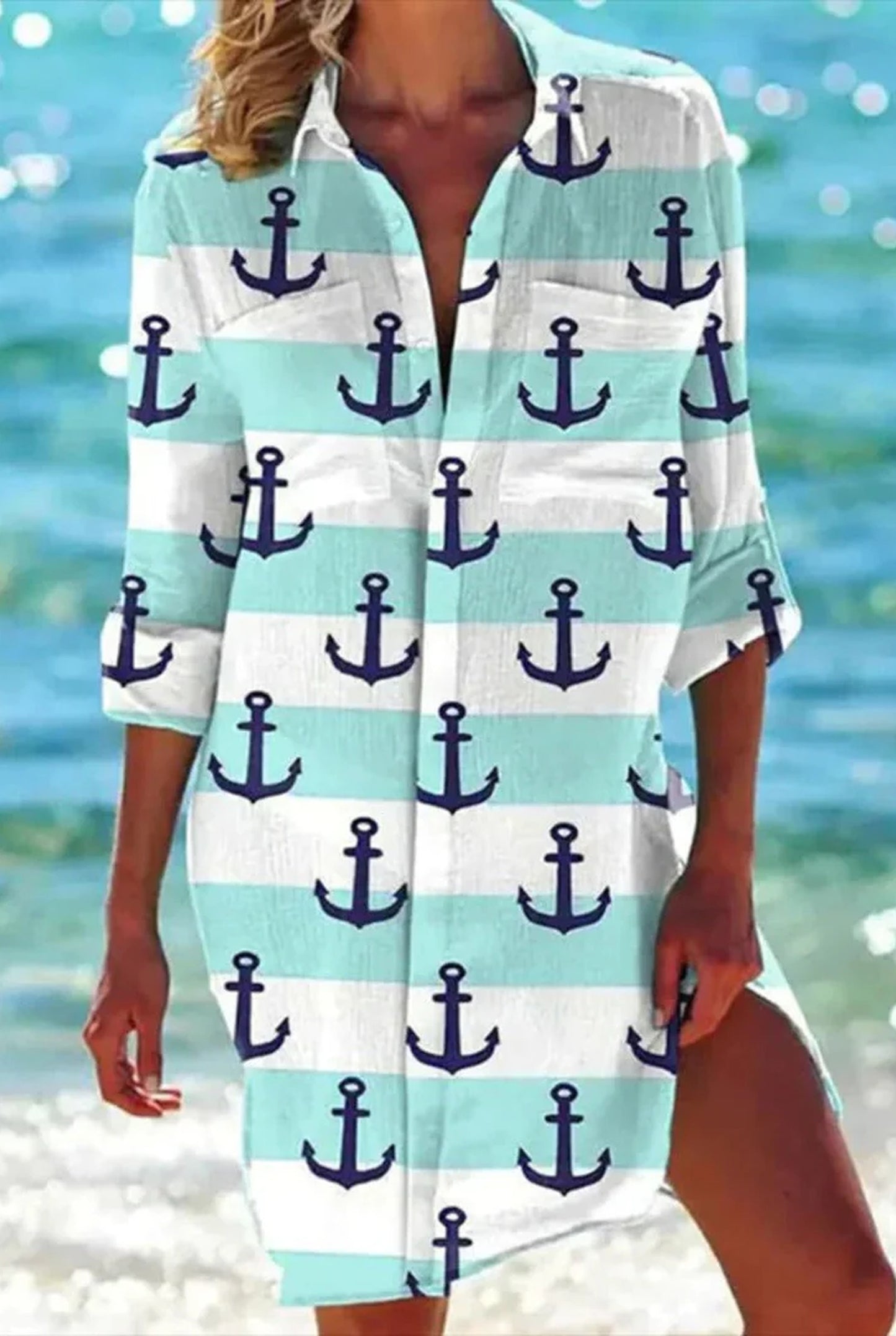 Fortunée Dames Midi Jurk | Overhemdkraag | Verschillende Print