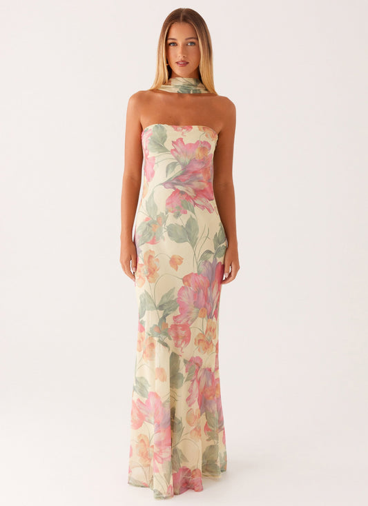 Yente Maxi Jurk – Romantische Bloemenprint met Verstelbare Bandjes en V-Hals 2