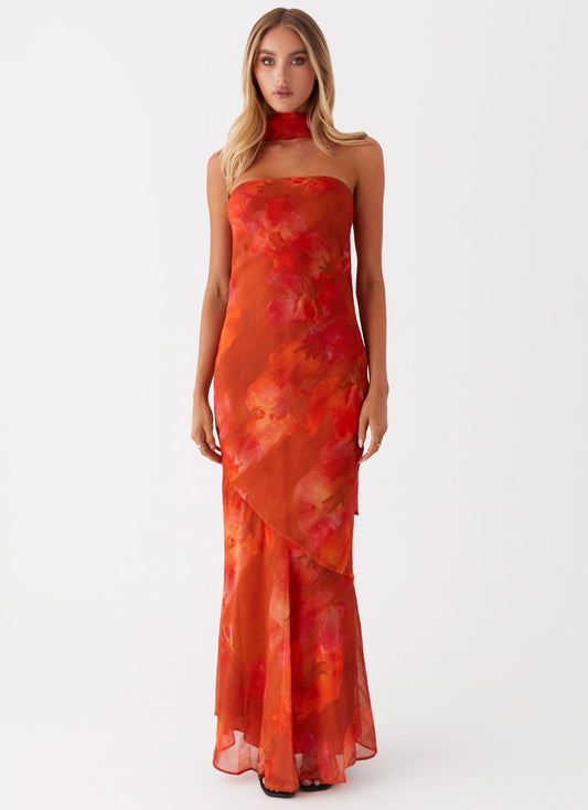 Yente Amber Maxi-jurk | Romantische Bloemenprint met Verstelbare Bandjes 1