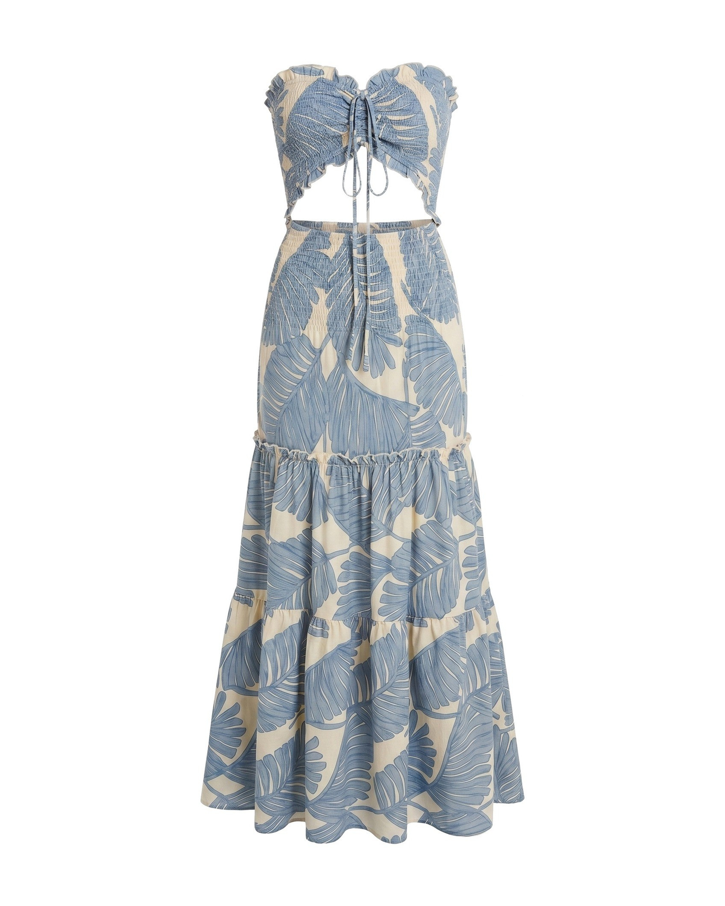 Marina Women's Maxi Dress | Palm Leaf Print | Strapless Cut-Out Detail