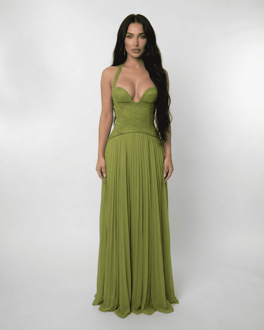 Valentina Maxi-jurk | Aansluitend | Met Kant | Geplooide Rok 0