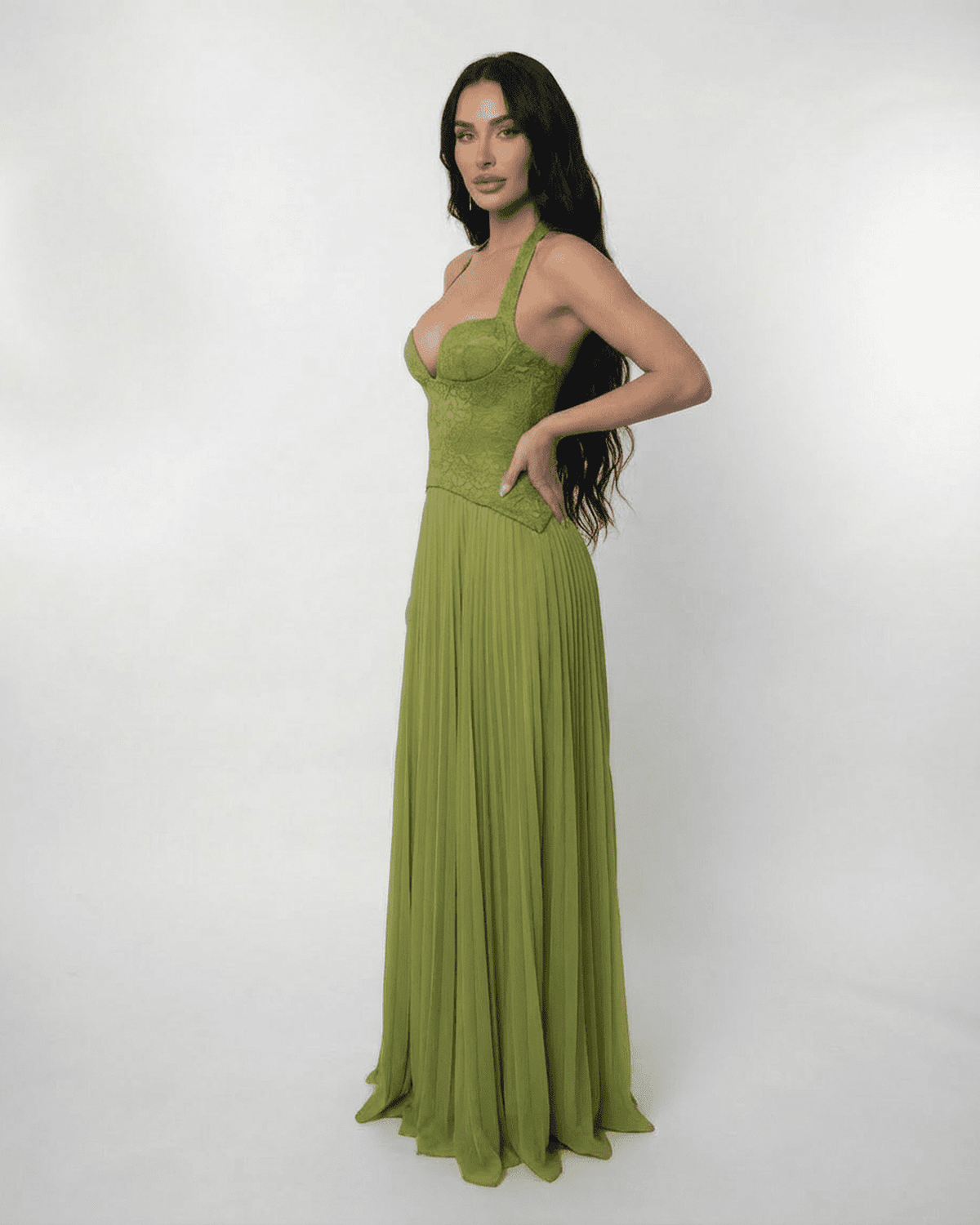 Valentina Maxi-jurk | Aansluitend | Met Kant | Geplooide Rok 4