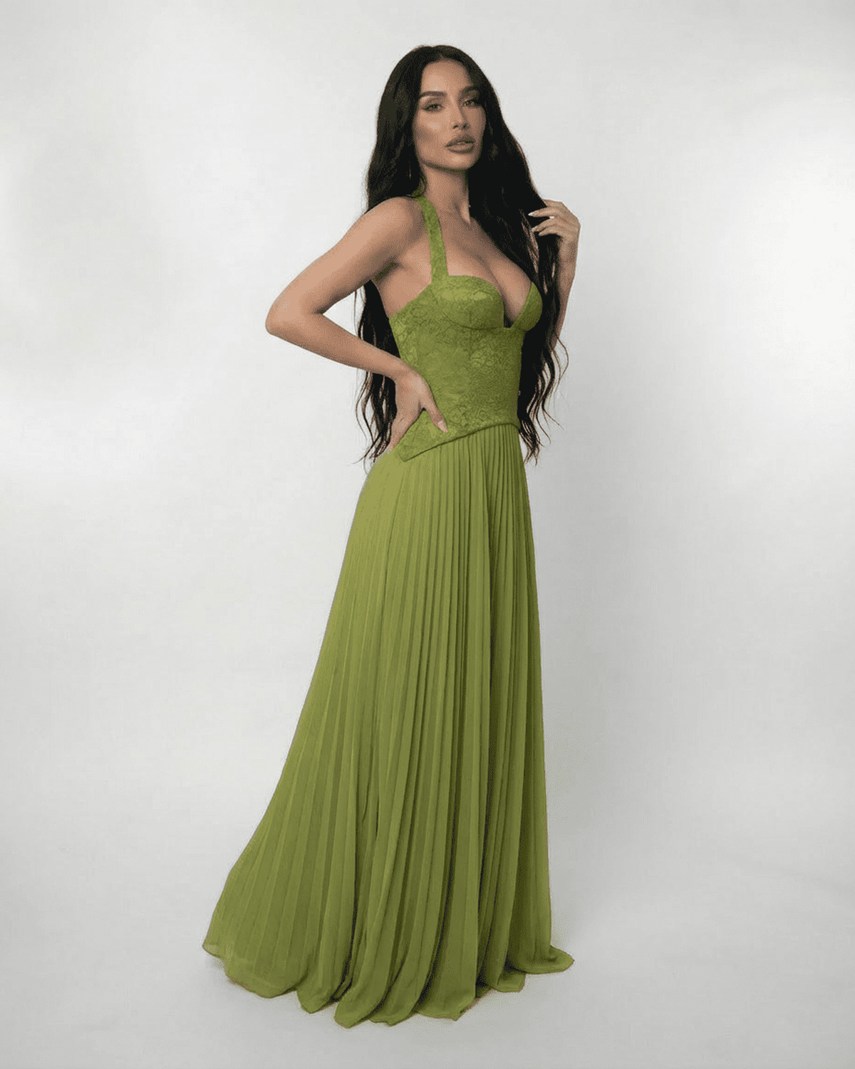 Valentina Maxi-jurk | Aansluitend | Met Kant | Geplooide Rok 5