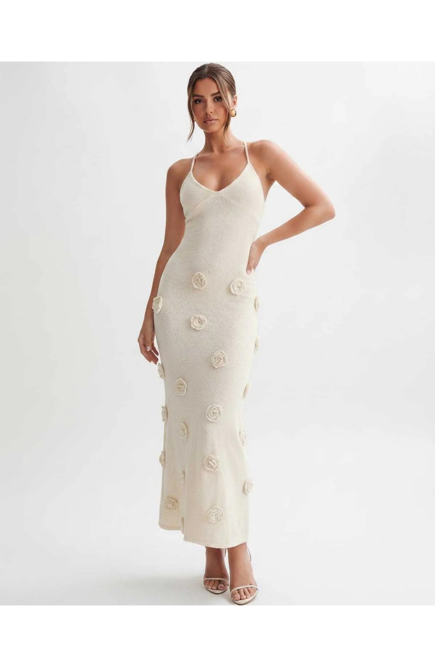 Coralie Women's Midi Dress | Spaghetti Straps | 3D Flower Details
