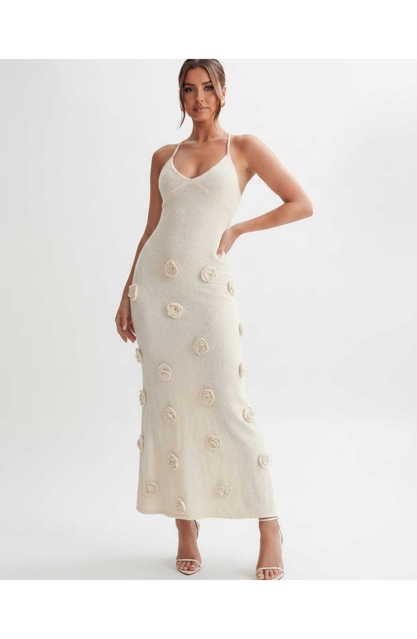 Coralie Women's Midi Dress | Spaghetti Straps | 3D Flower Details