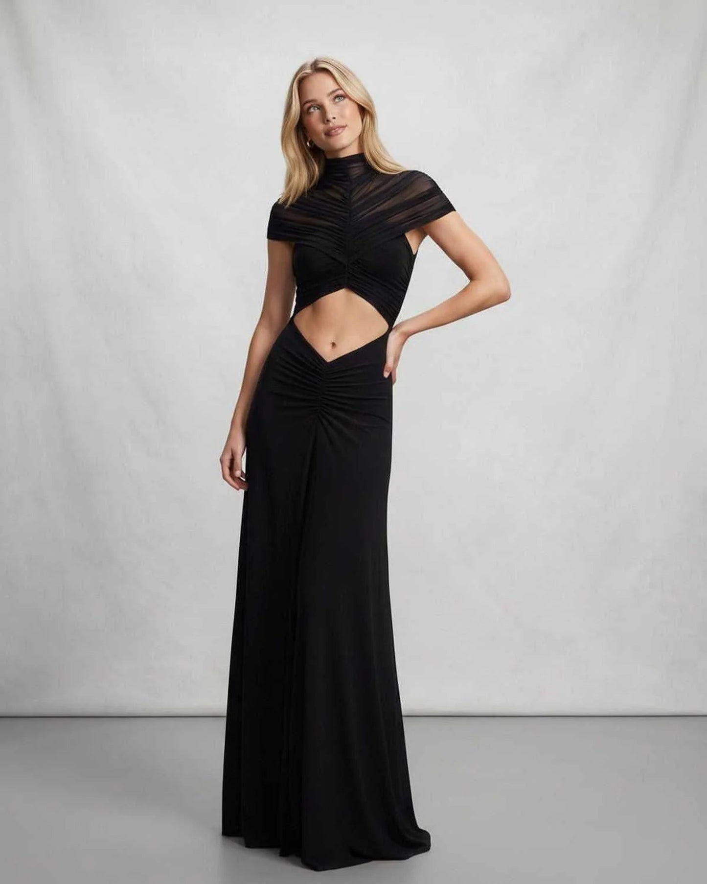 Marine Women's Maxi Dress | Cut-Out Waist | High Collar