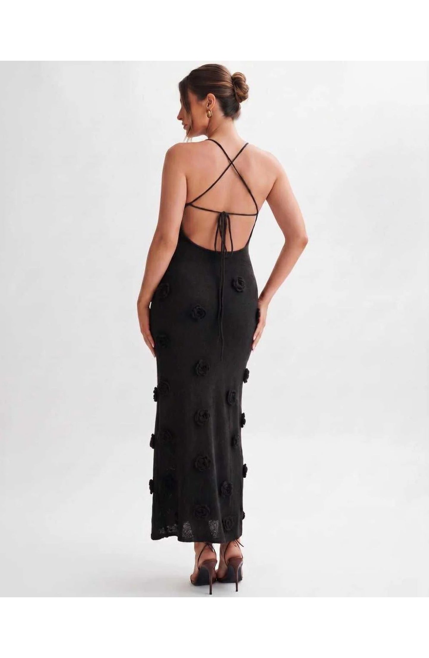 Coralie Women's Midi Dress | Spaghetti Straps | 3D Flower Details
