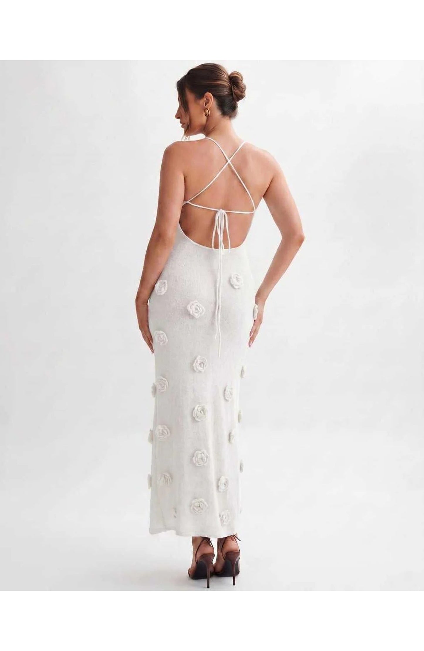 Coralie Women's Midi Dress | Spaghetti Straps | 3D Flower Details