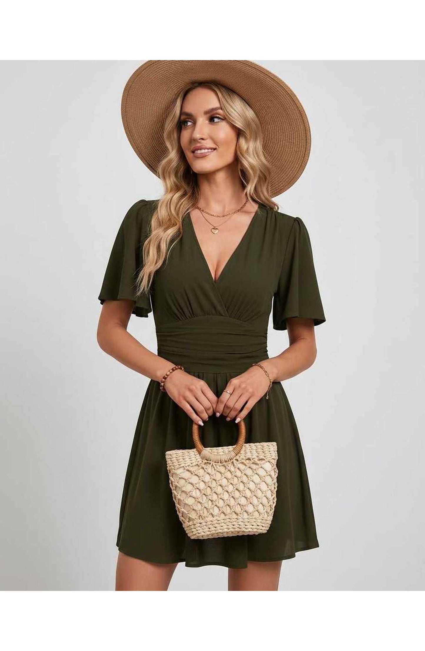Suzanne Women's Mini Dress | V-Neck | Ruched Waist