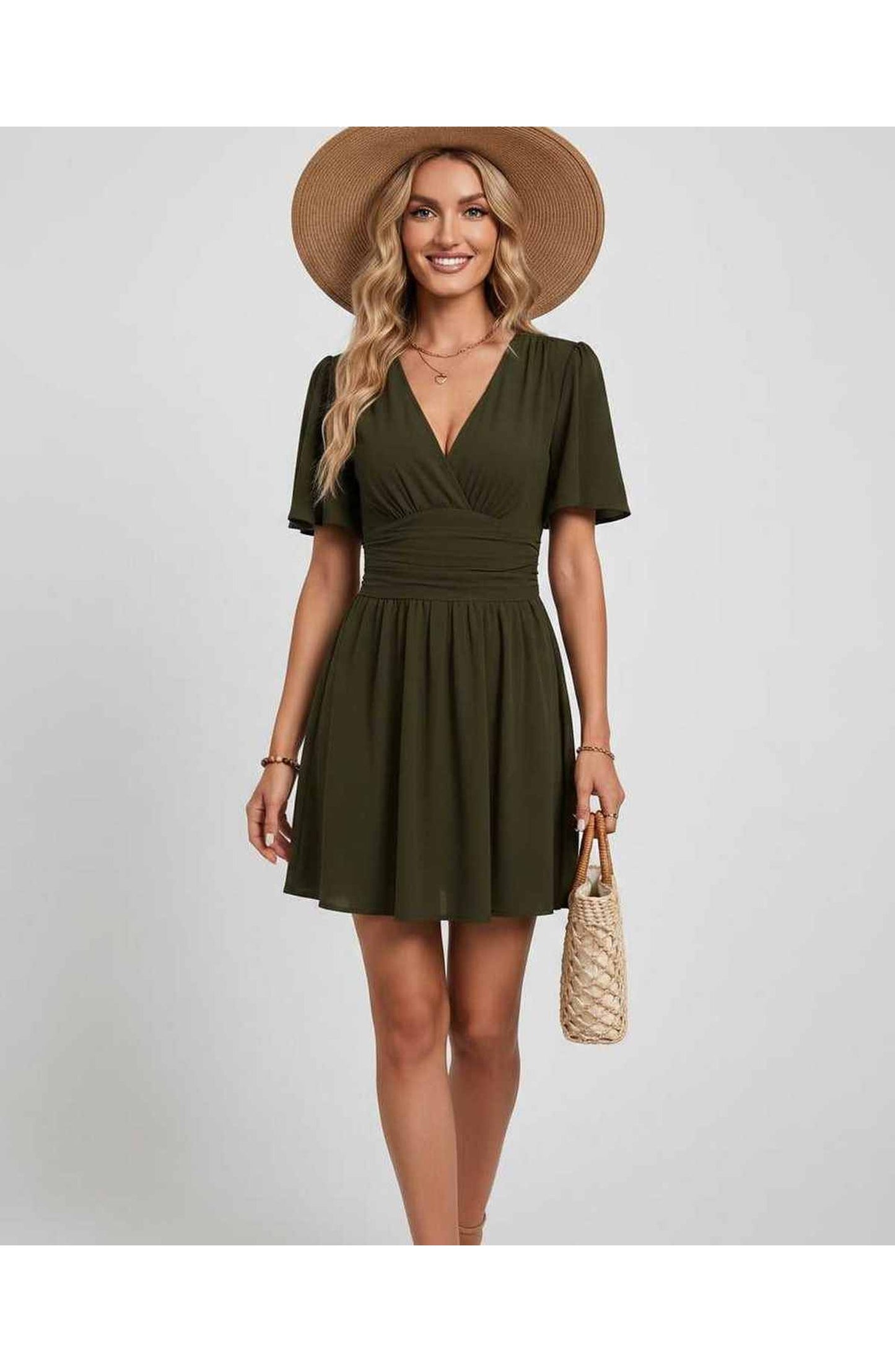 Suzanne Women's Mini Dress | V-Neck | Ruched Waist