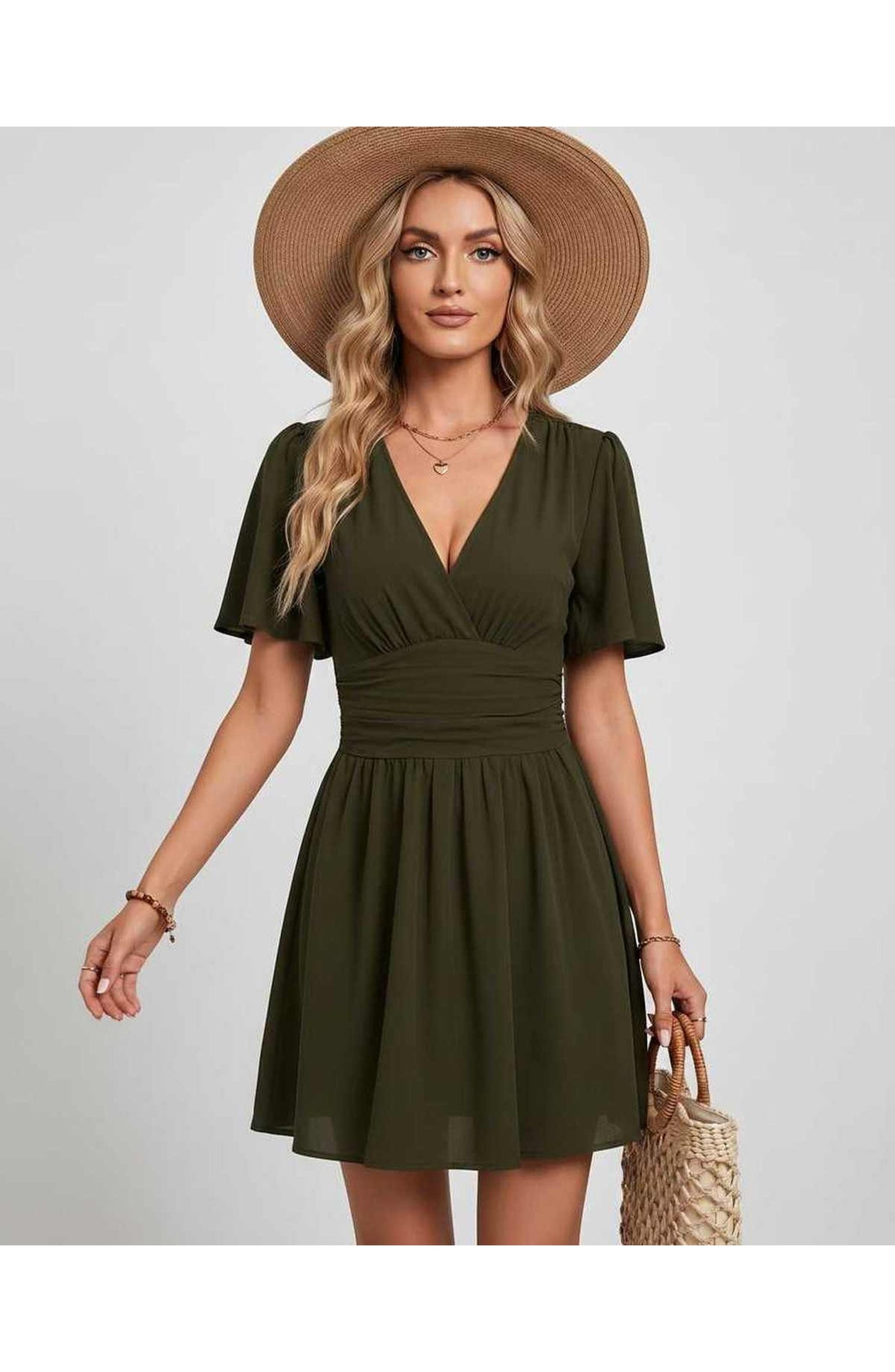Suzanne Women's Mini Dress | V-Neck | Ruched Waist