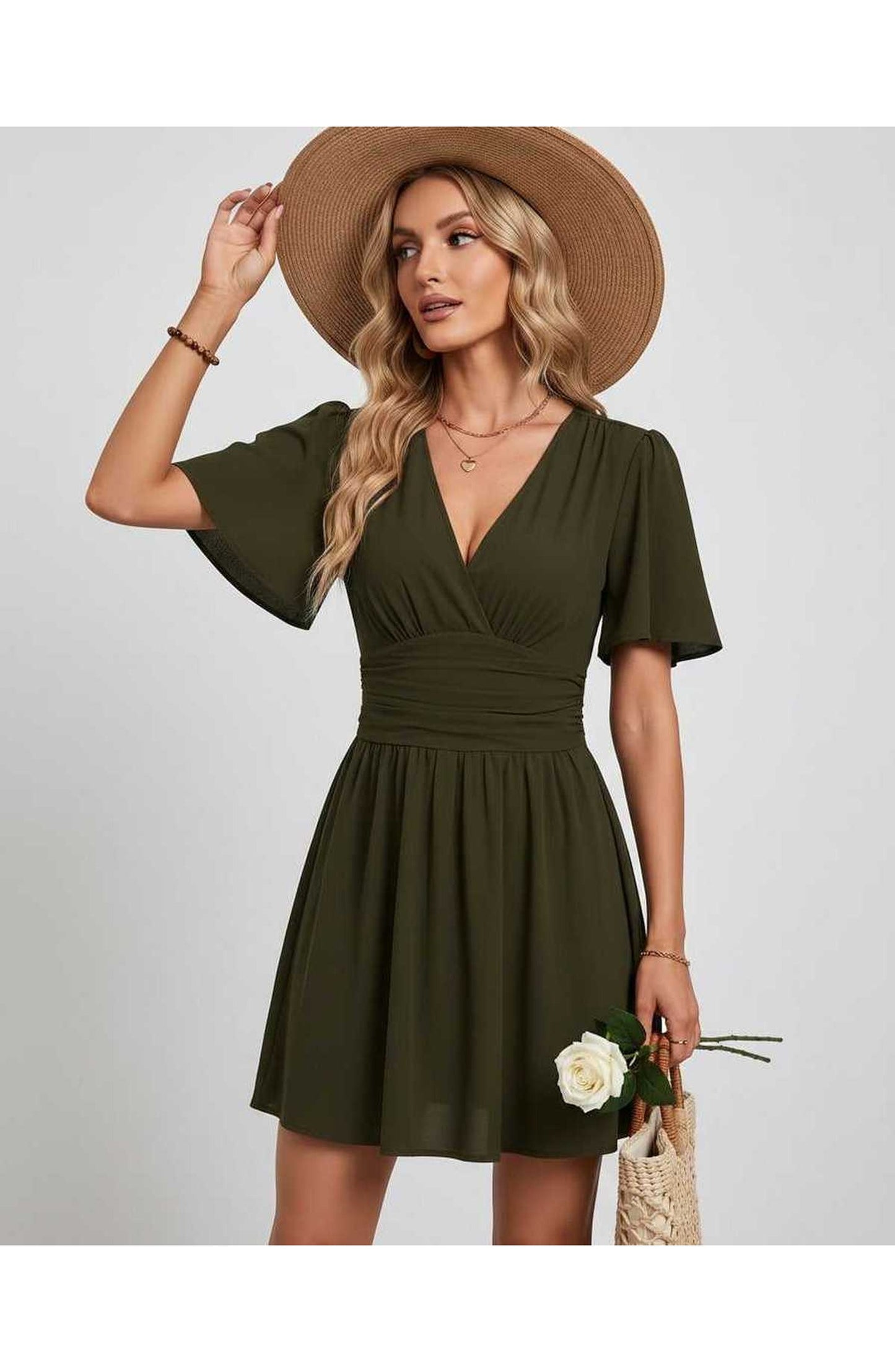 Suzanne Women's Mini Dress | V-Neck | Ruched Waist