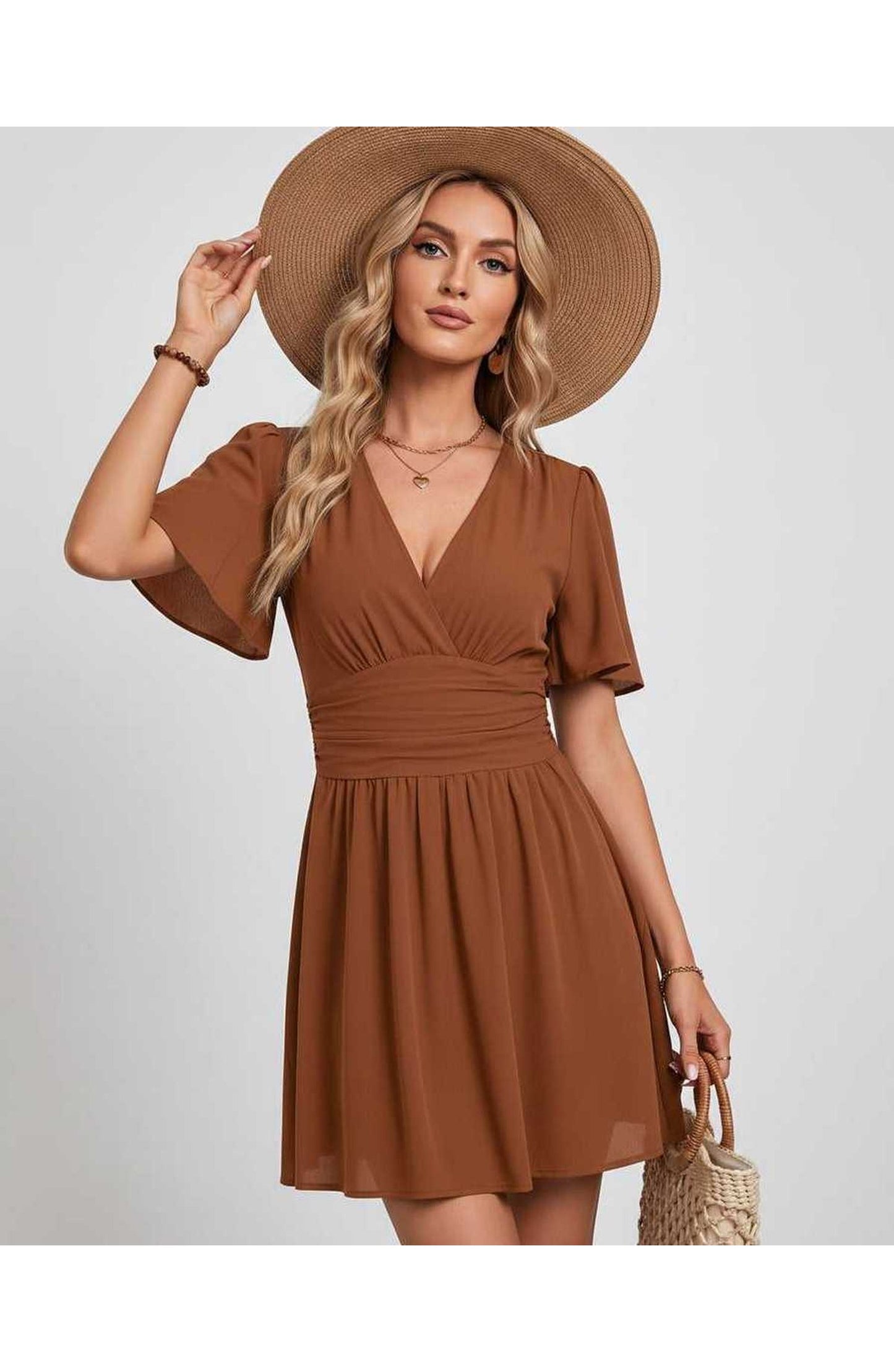 Suzanne Women's Mini Dress | V-Neck | Ruched Waist