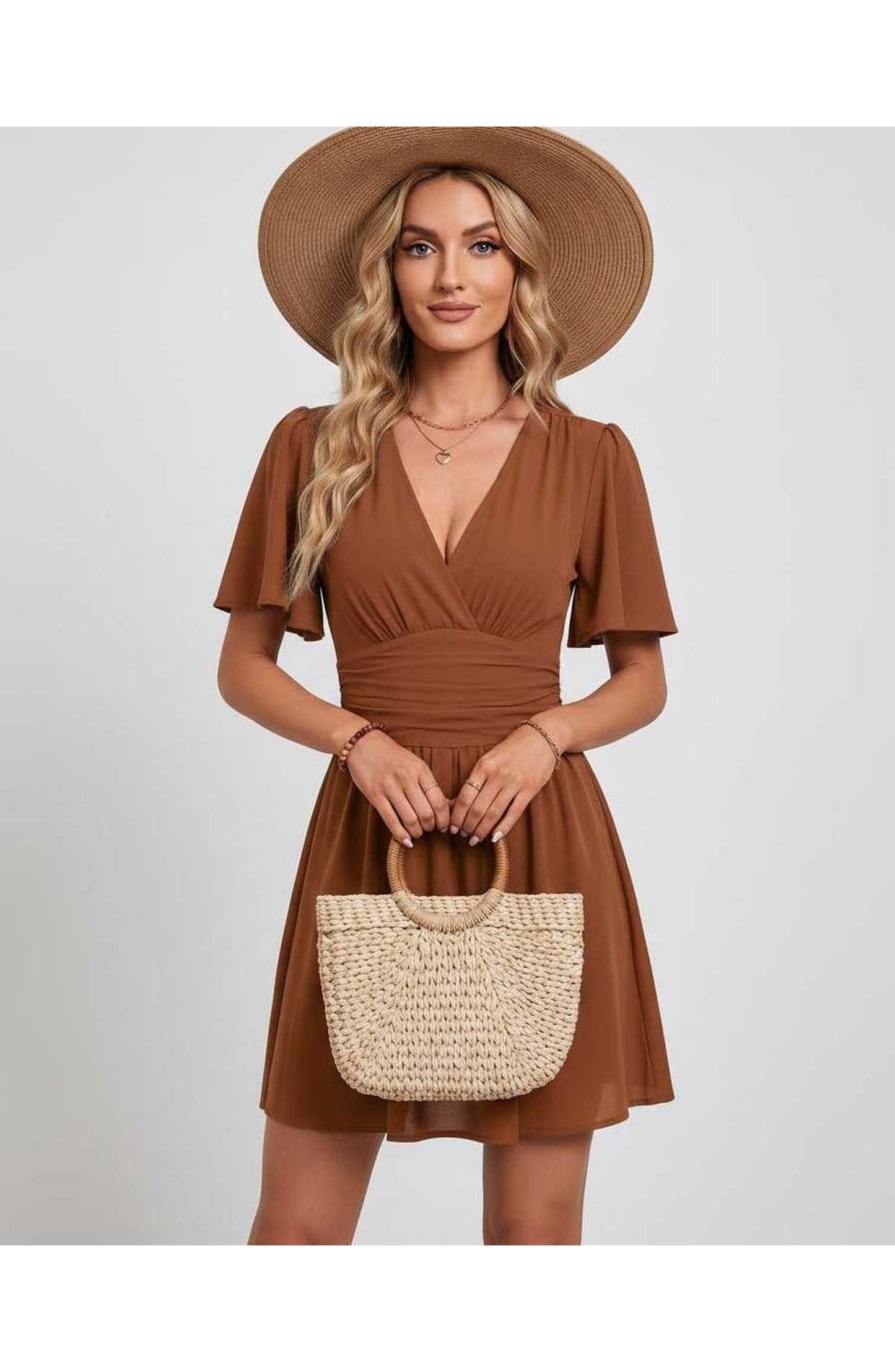 Suzanne Women's Mini Dress | V-Neck | Ruched Waist