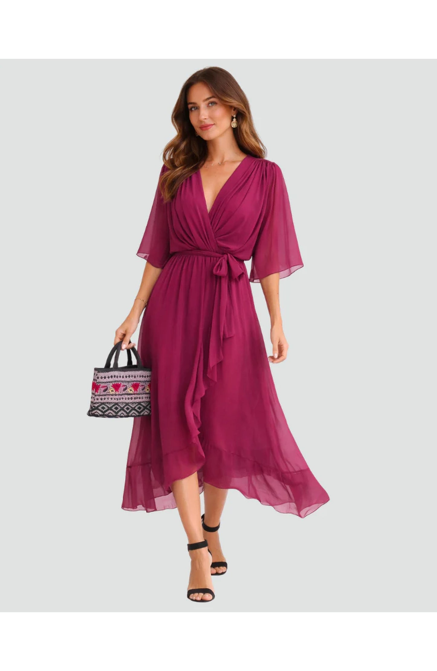 Geneviève Women's Midi Dress | V-Neck | Wrap Design