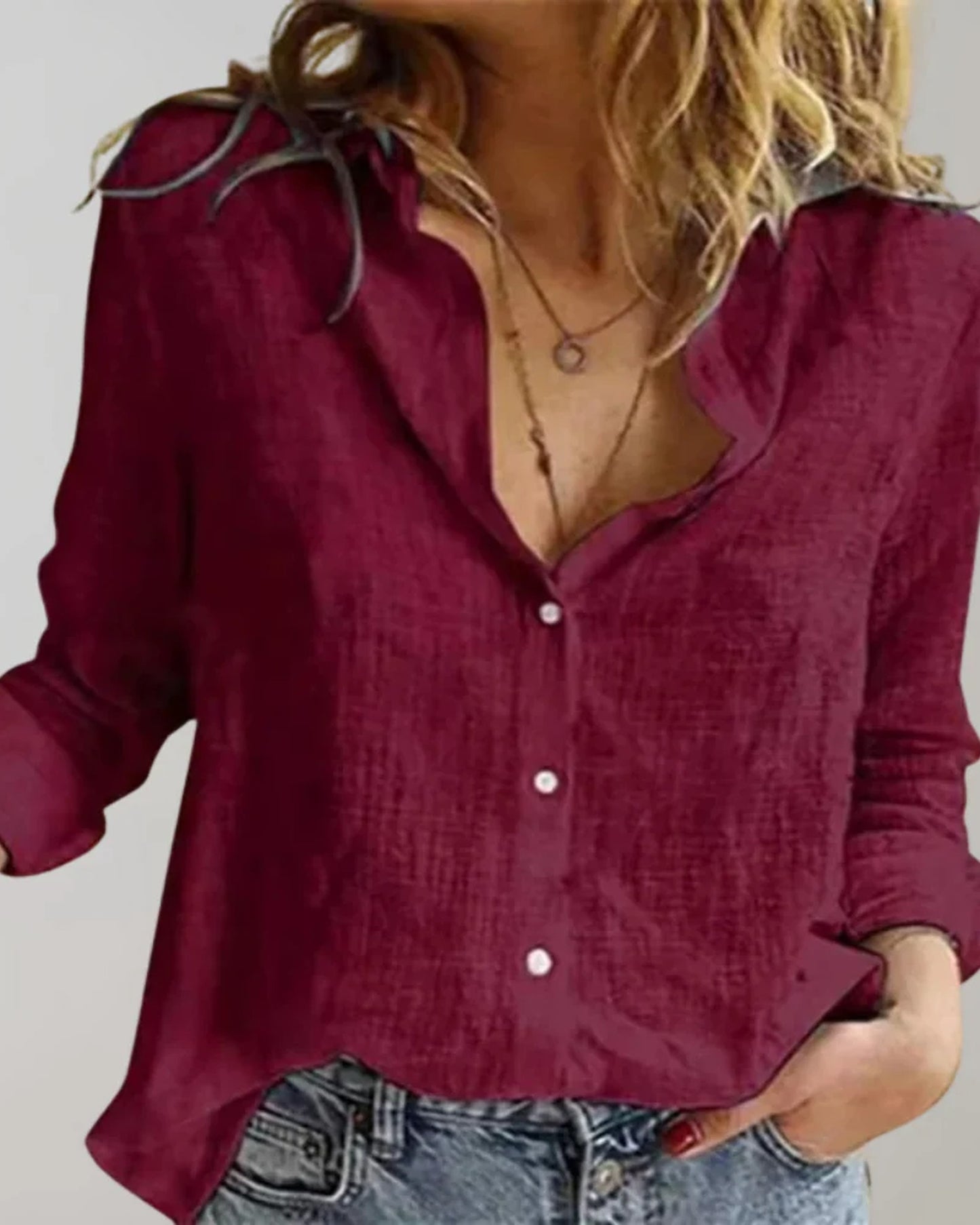 Abelle Dames Top | V-Hals | Oprolbare Mouwen