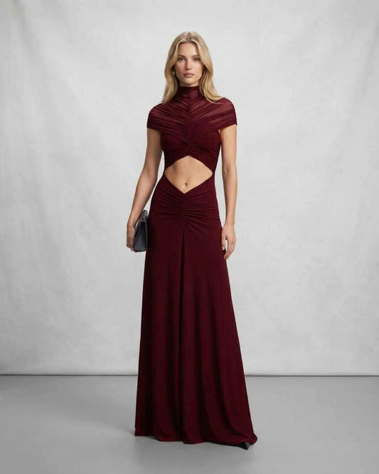 Marine Women's Maxi Dress | Cut-Out Waist | High Collar