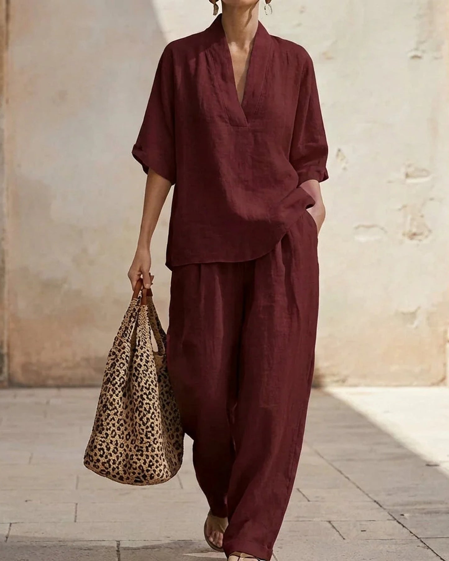 Céleste-Amandine Dames Co-Ord Set | V-Hals | Korte Mouwen