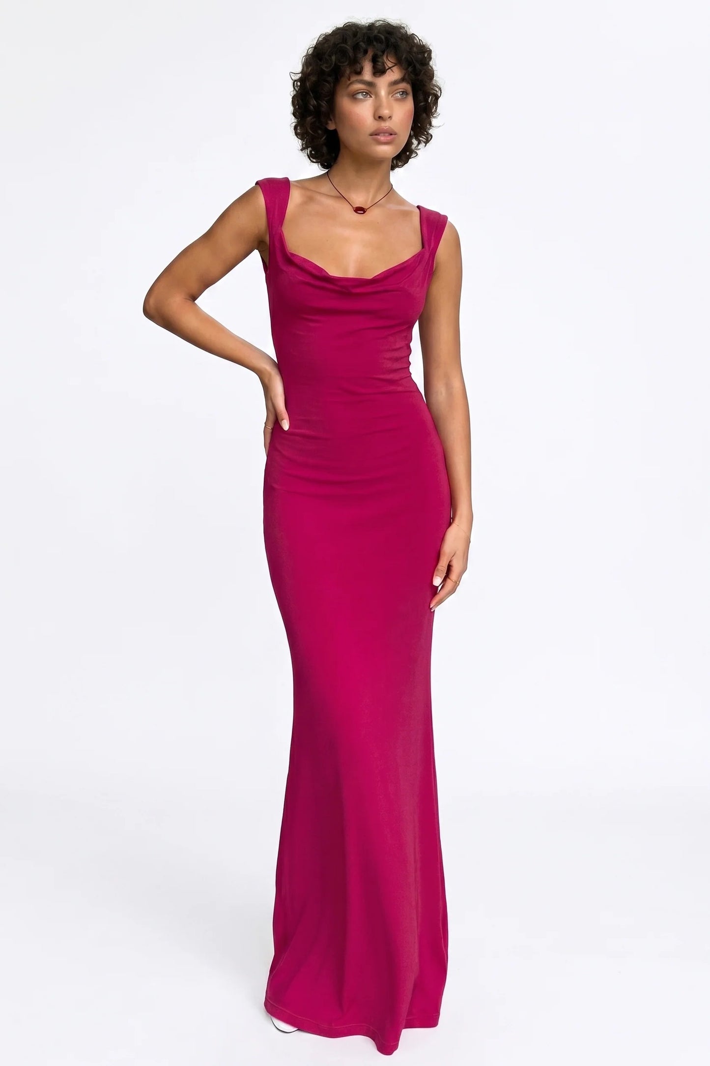 Dames Maxi Jurk | Waterval Halslijn | Brede Schouderbandjes