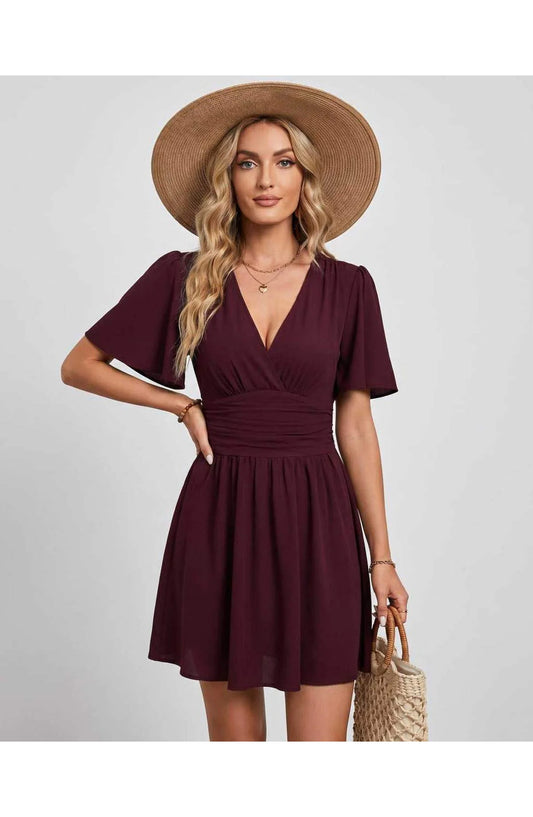 Suzanne Dames Mini Jurk | V-Hals | Gerimpelde Taille
