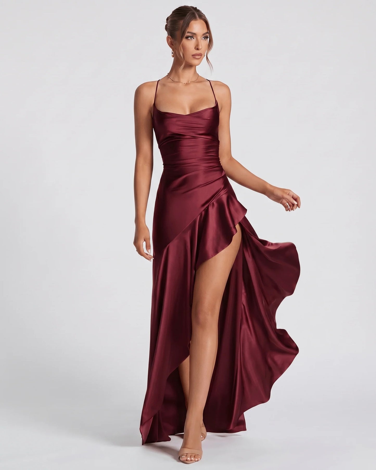 Philippine Dames Maxi Jurk | Ruches Bandeau Bovenstuk | Asymmetrische Ruffle Split