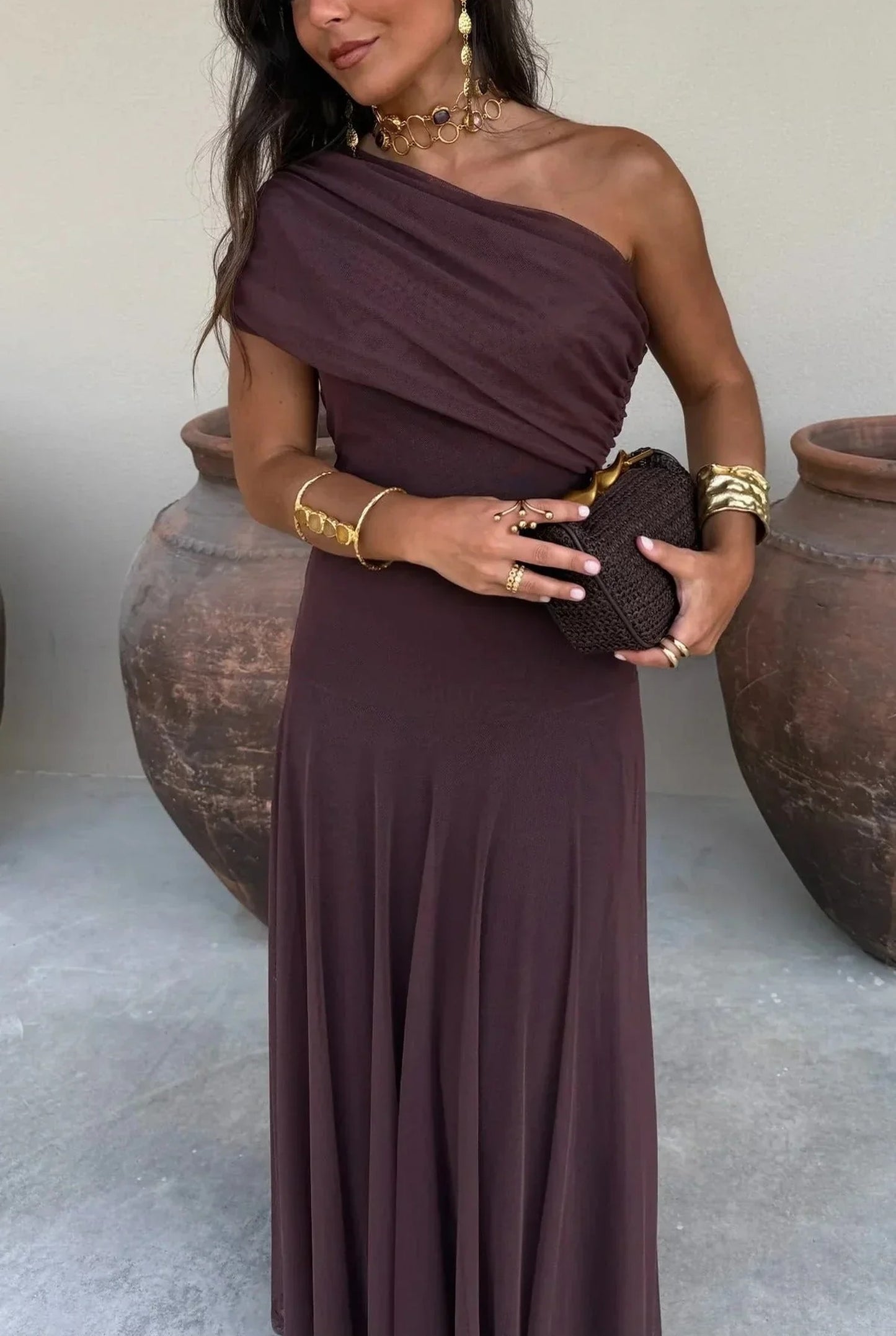 Loane Women's Maxi Dress | One Shoulder | Pleated Waist