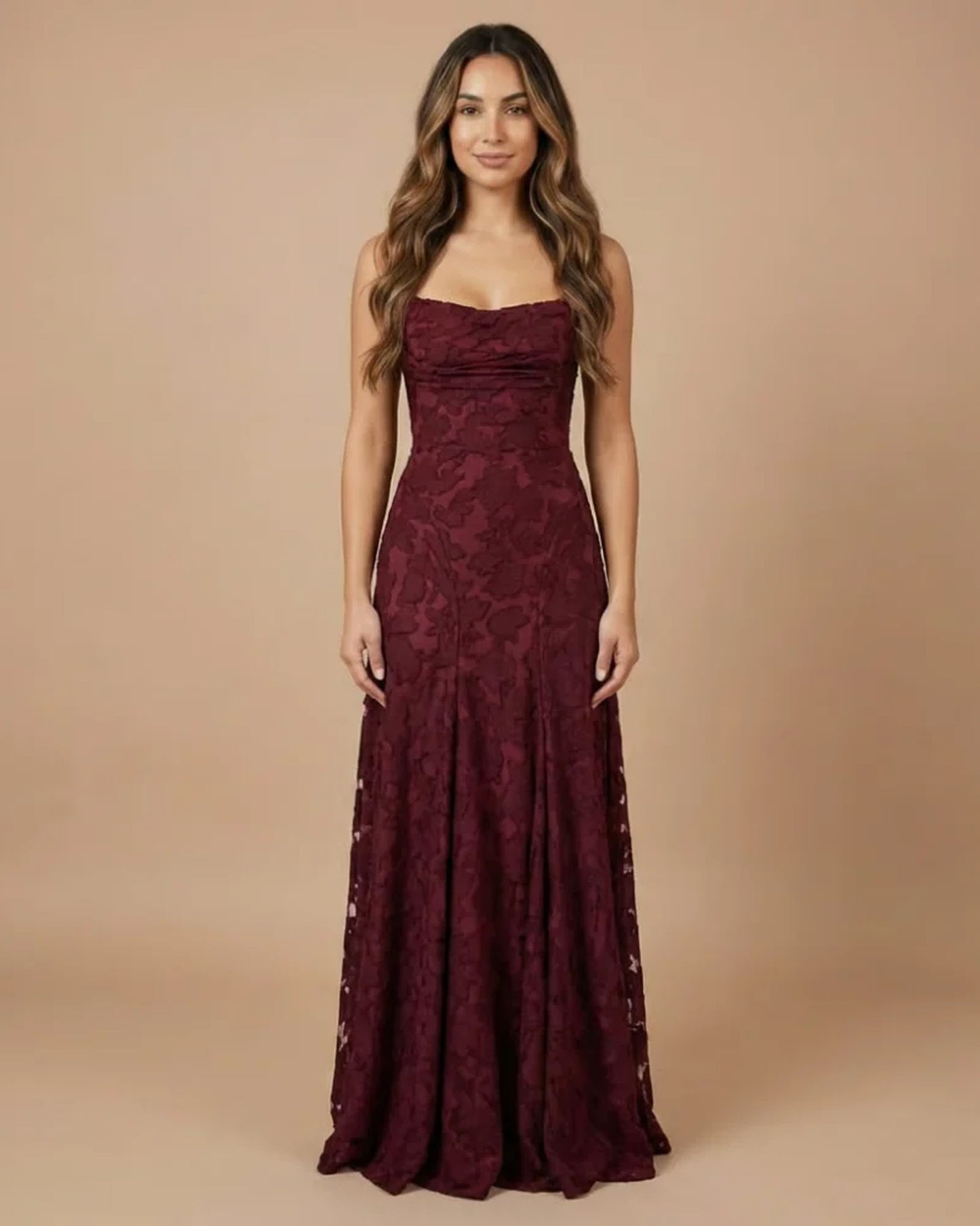 Mégane Women's Maxi Dress | Crossed Back Straps | Lace A-Line