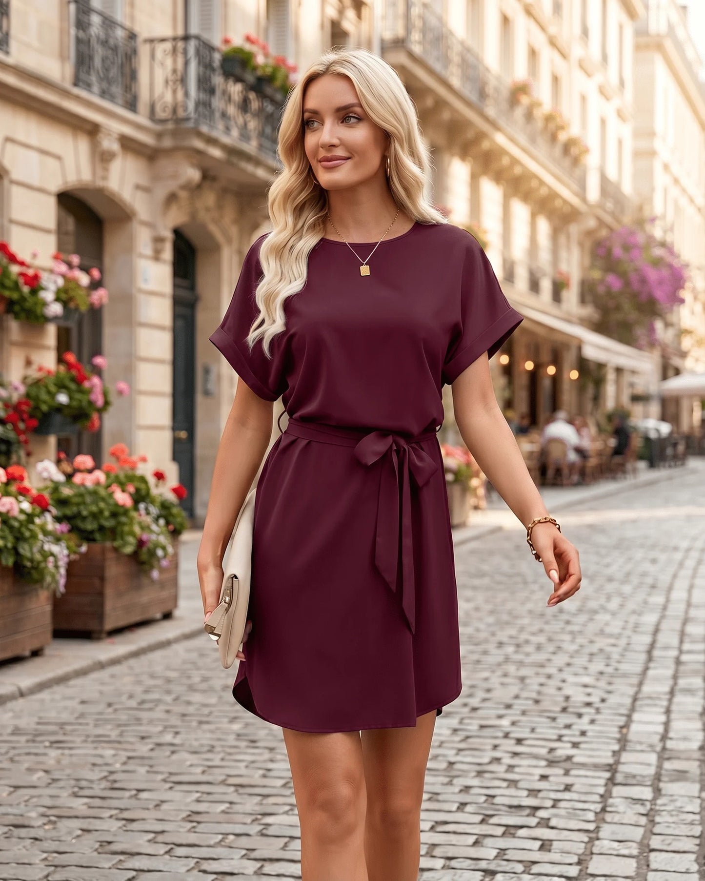 Louisiana Women's Mini Dress | Belt with Bow | Short Kimono Sleeves