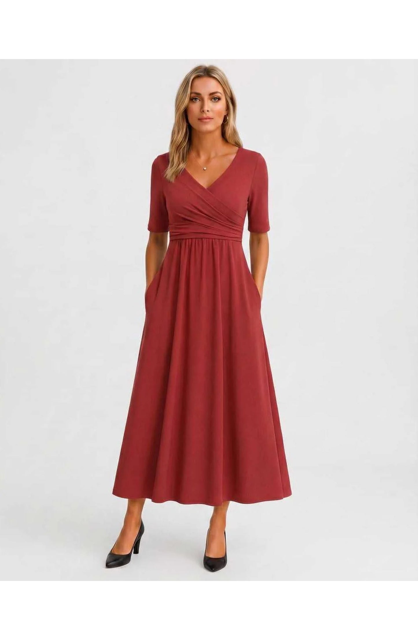 Isaline Women's Midi Dress | V-Neck Wrap Design | Layered Fringe