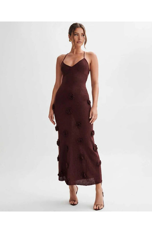 Coralie Women's Midi Dress | Spaghetti Straps | 3D Flower Details