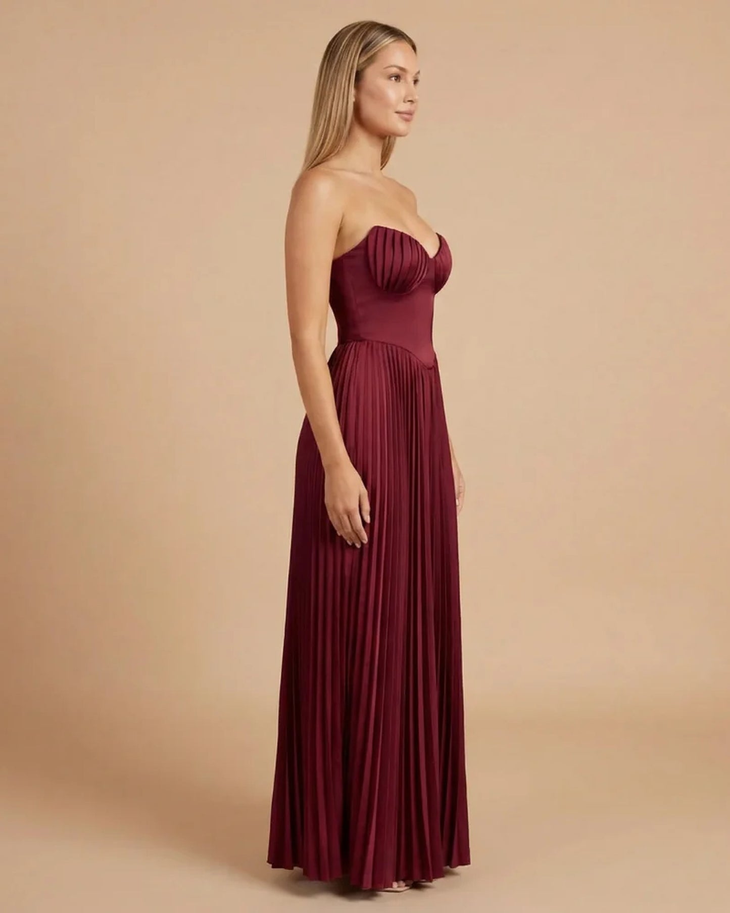 Michelle Dames Maxi Dress | Strapless Bustier | Pleated Skirt