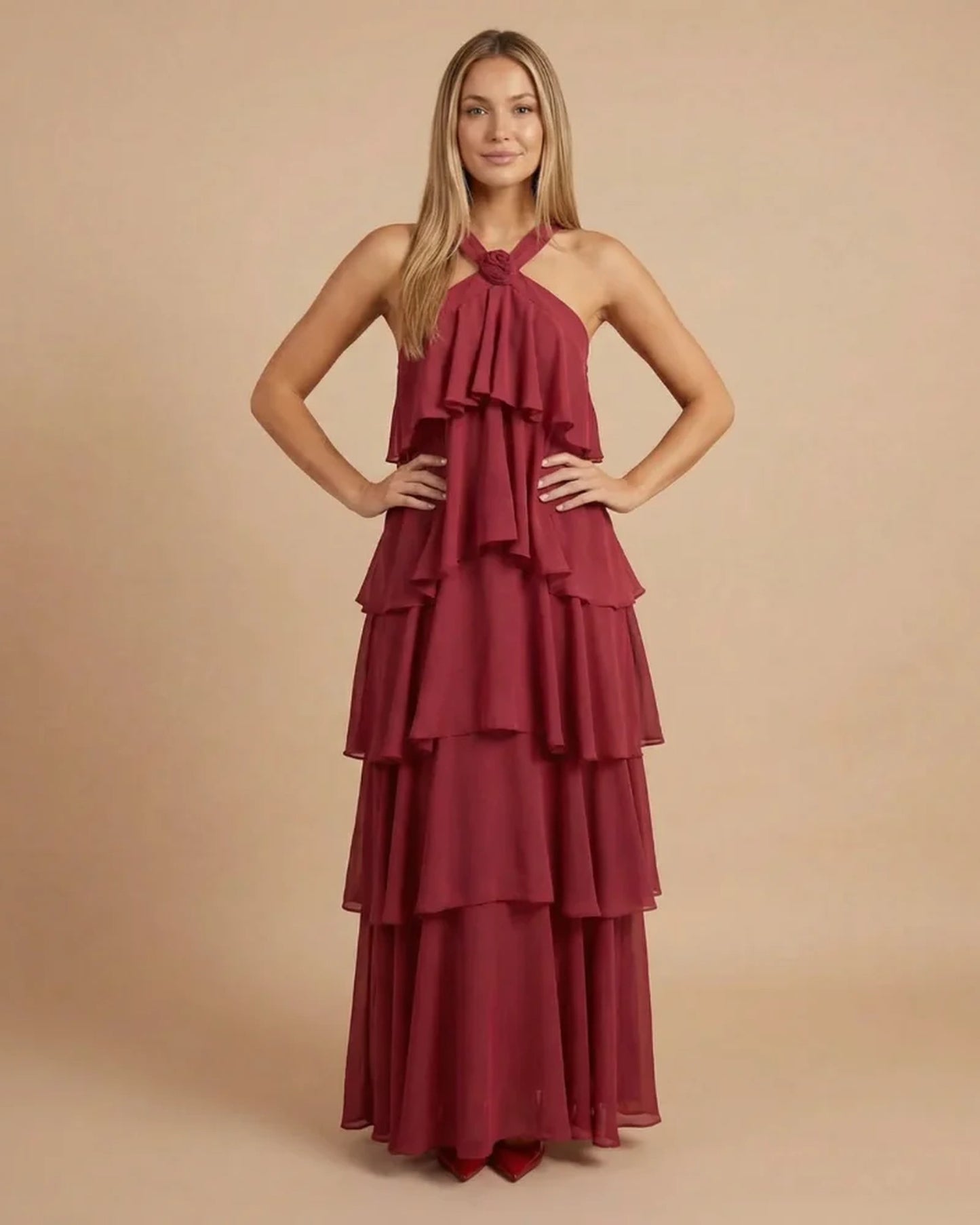 Millie Ladies Maxi Dress | Halterneck | Layered Ruffles