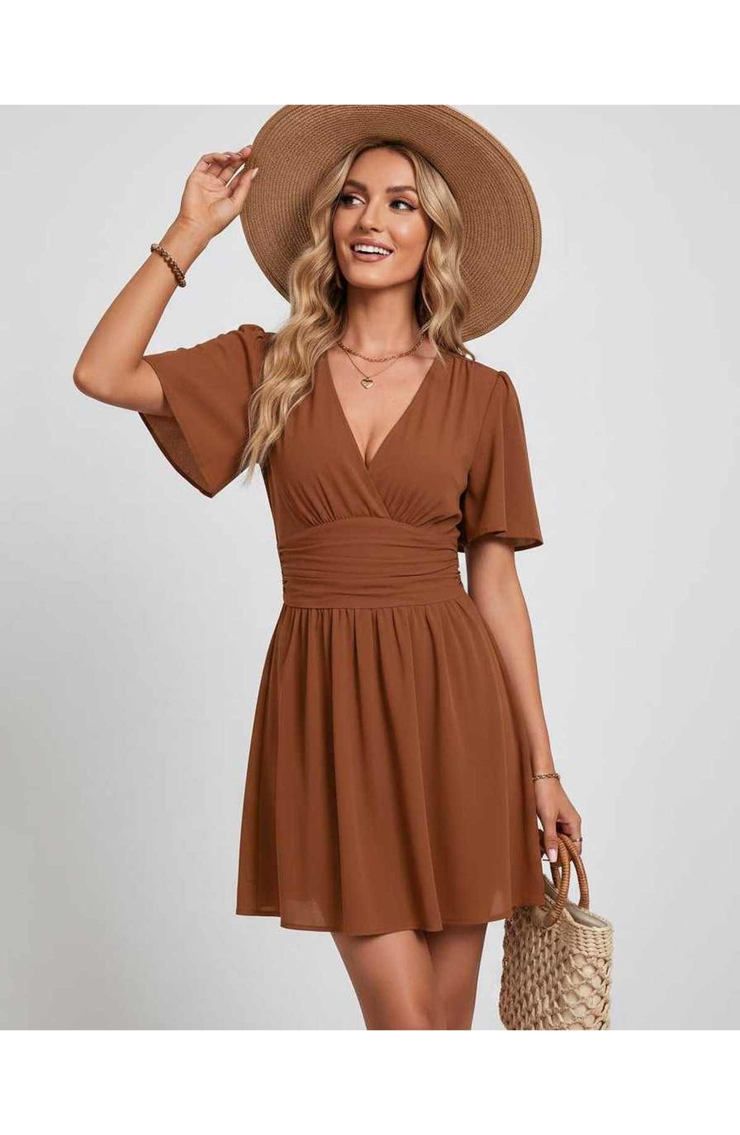 Suzanne Women's Mini Dress | V-Neck | Ruched Waist