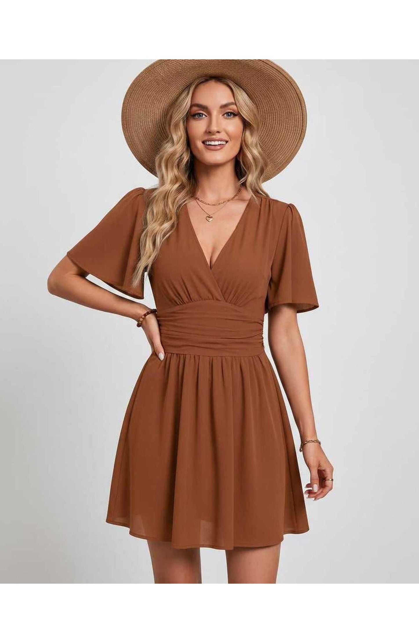 Suzanne Women's Mini Dress | V-Neck | Ruched Waist