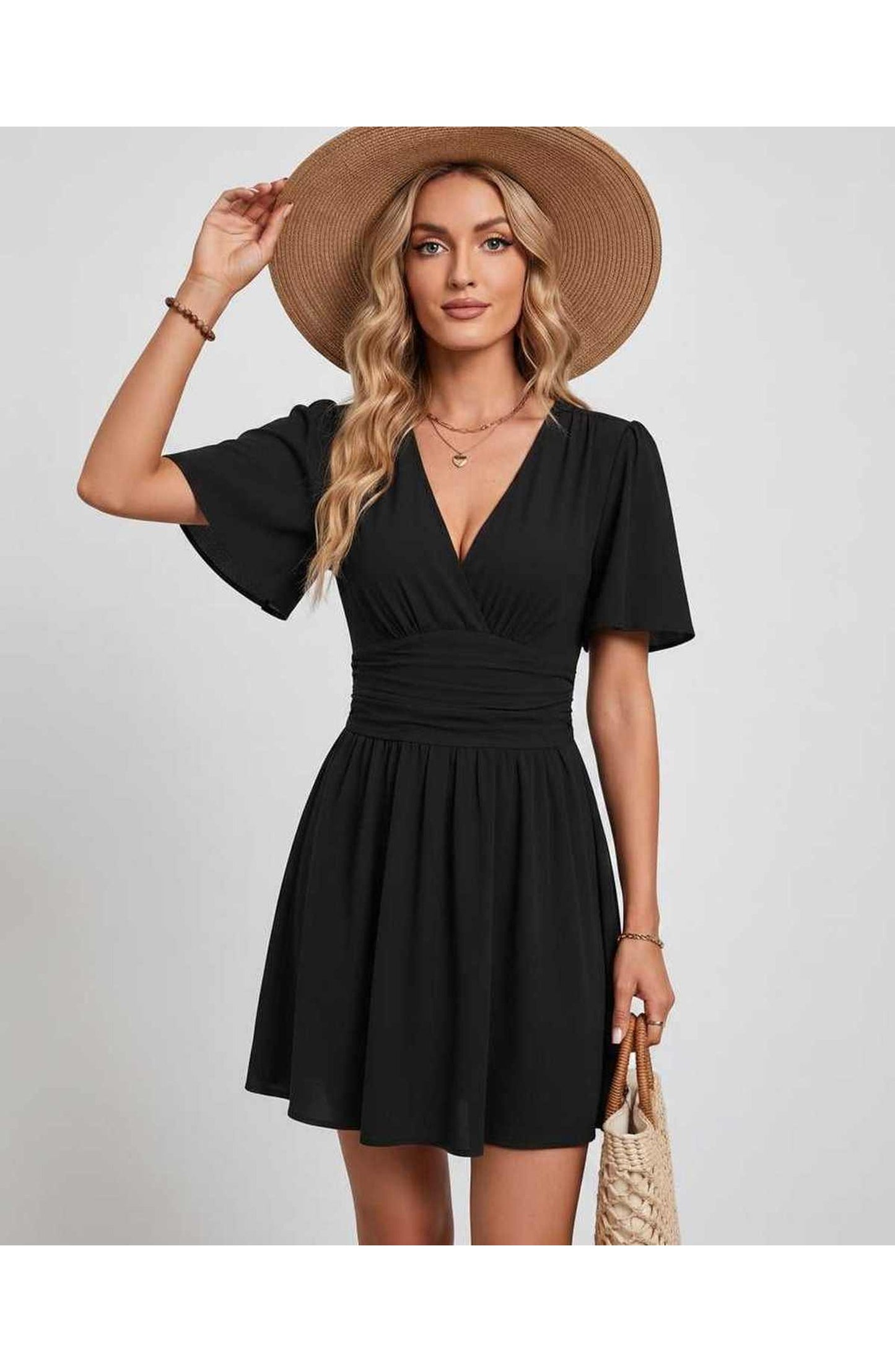 Suzanne Women's Mini Dress | V-Neck | Ruched Waist