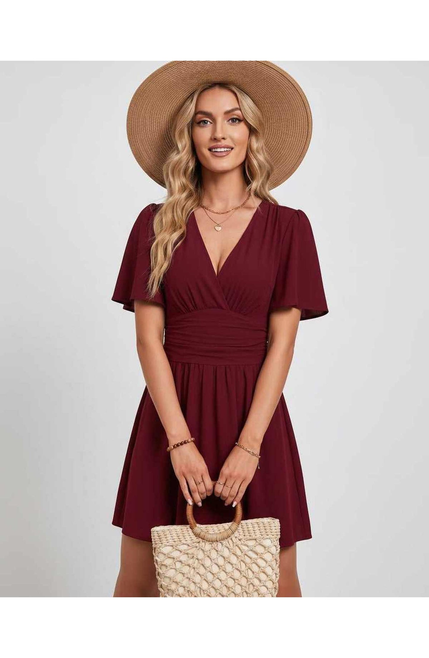 Suzanne Women's Mini Dress | V-Neck | Ruched Waist