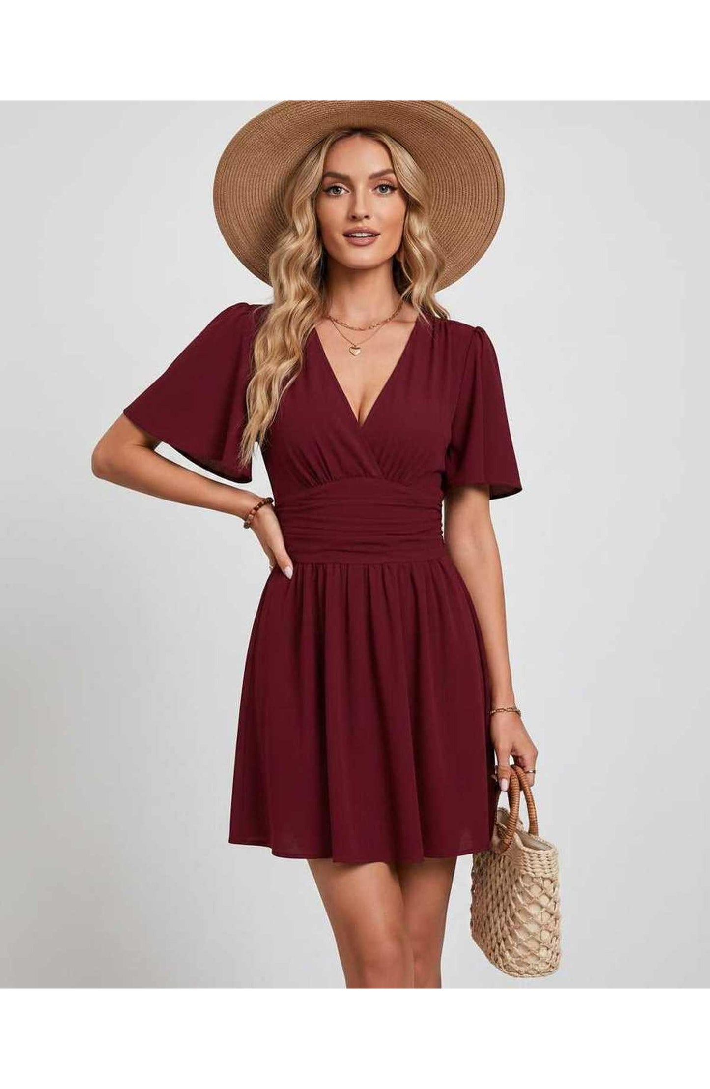 Suzanne Women's Mini Dress | V-Neck | Ruched Waist