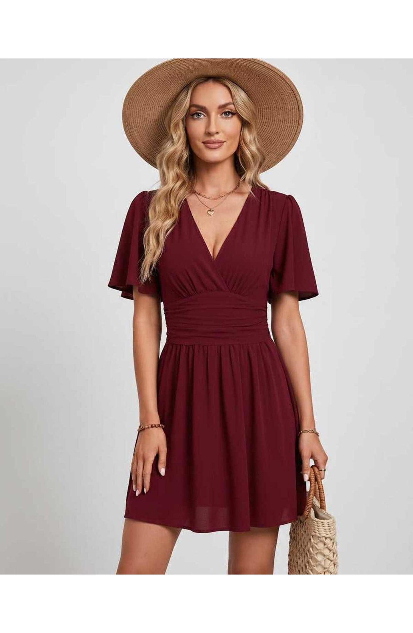 Suzanne Women's Mini Dress | V-Neck | Ruched Waist