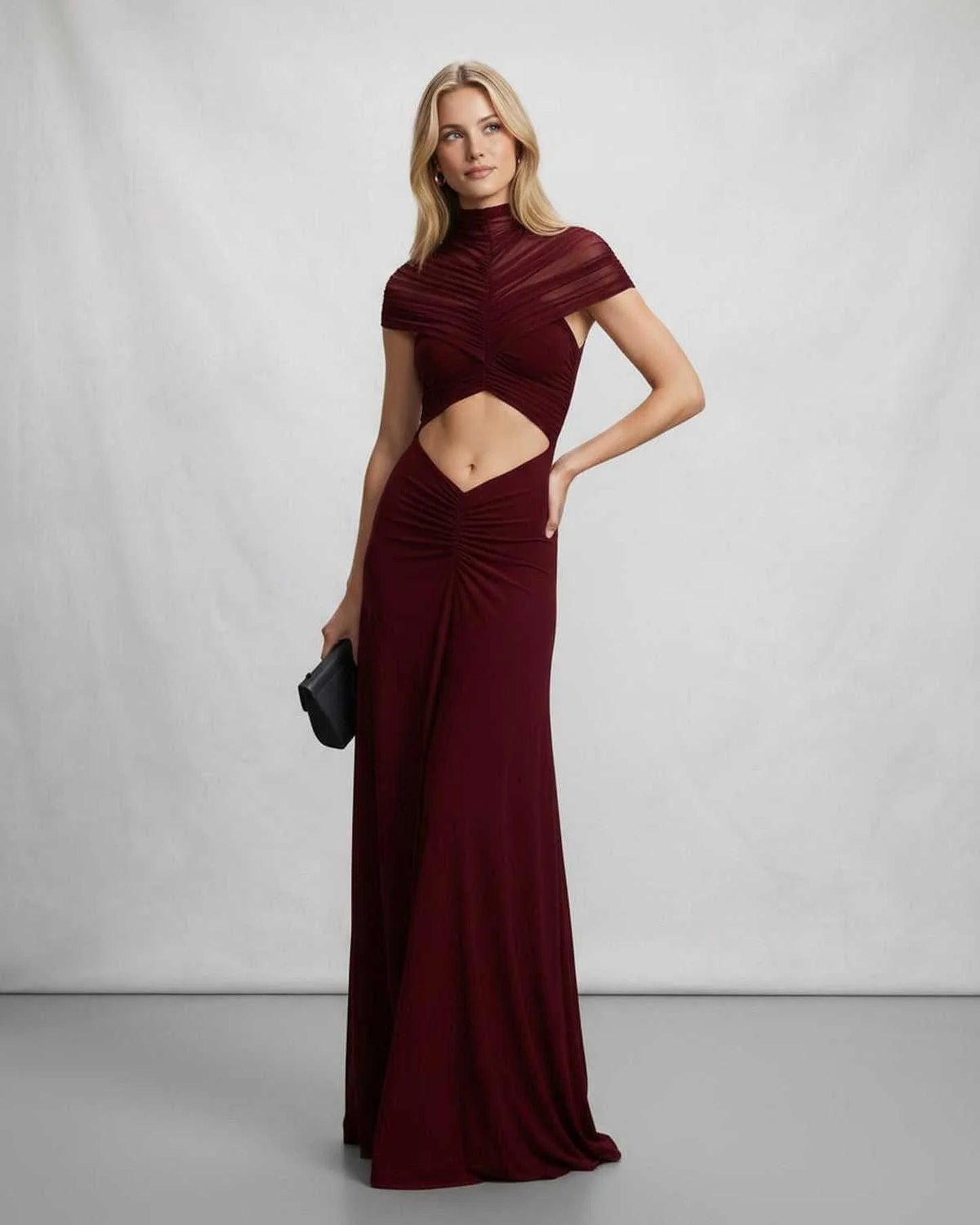 Marine Women's Maxi Dress | Cut-Out Waist | High Collar