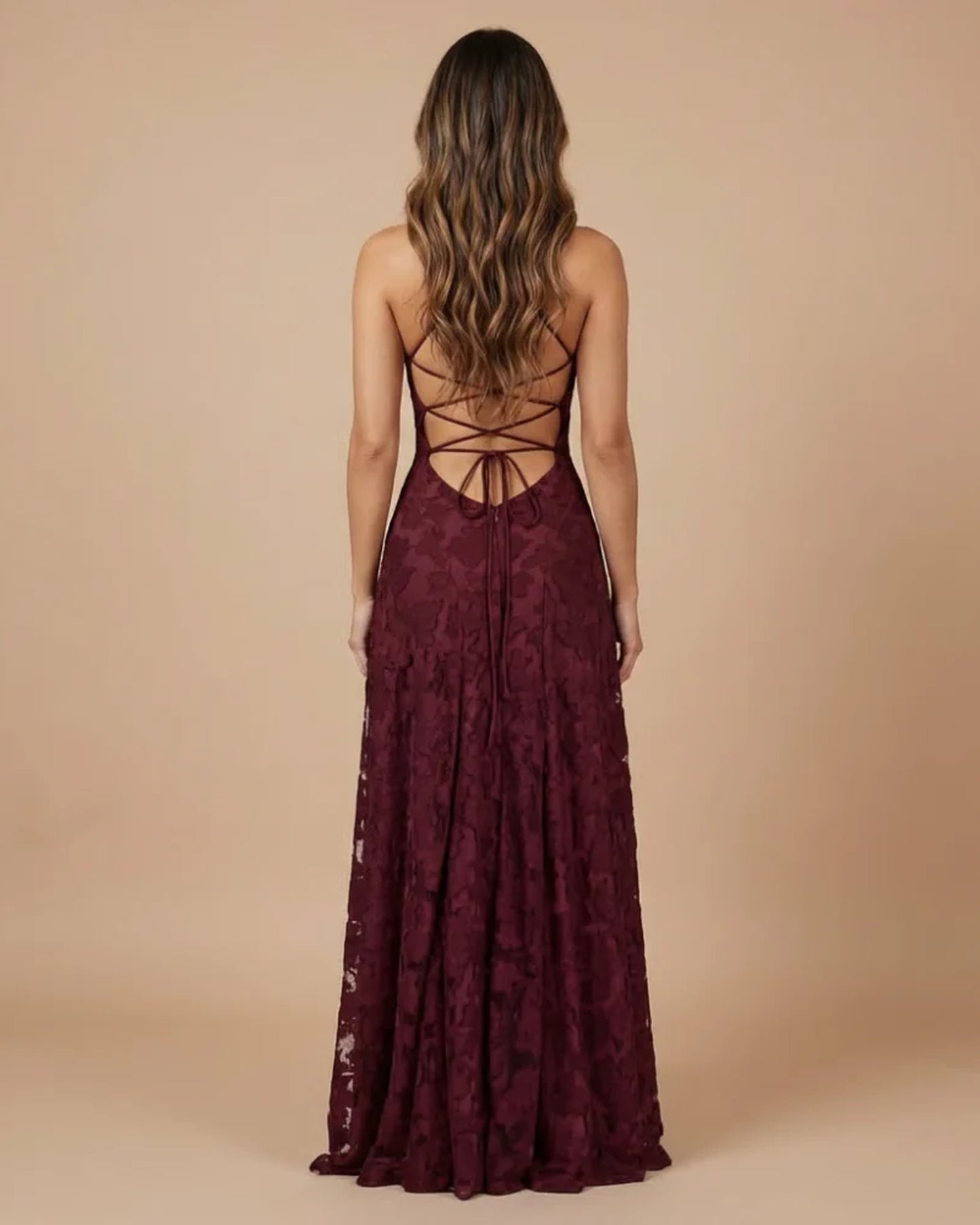 Mégane Women's Maxi Dress | Crossed Back Straps | Lace A-Line