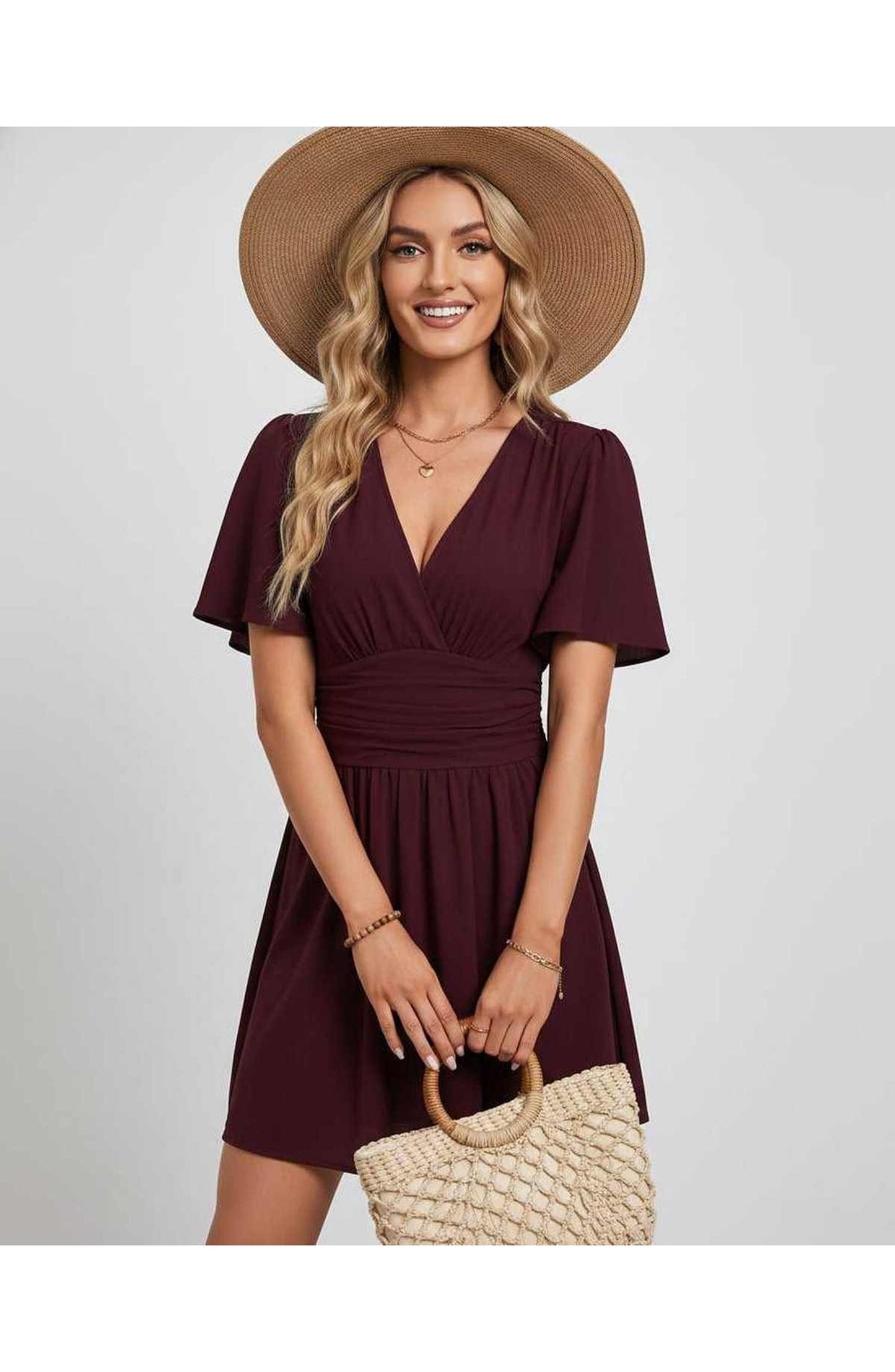 Suzanne Women's Mini Dress | V-Neck | Ruched Waist