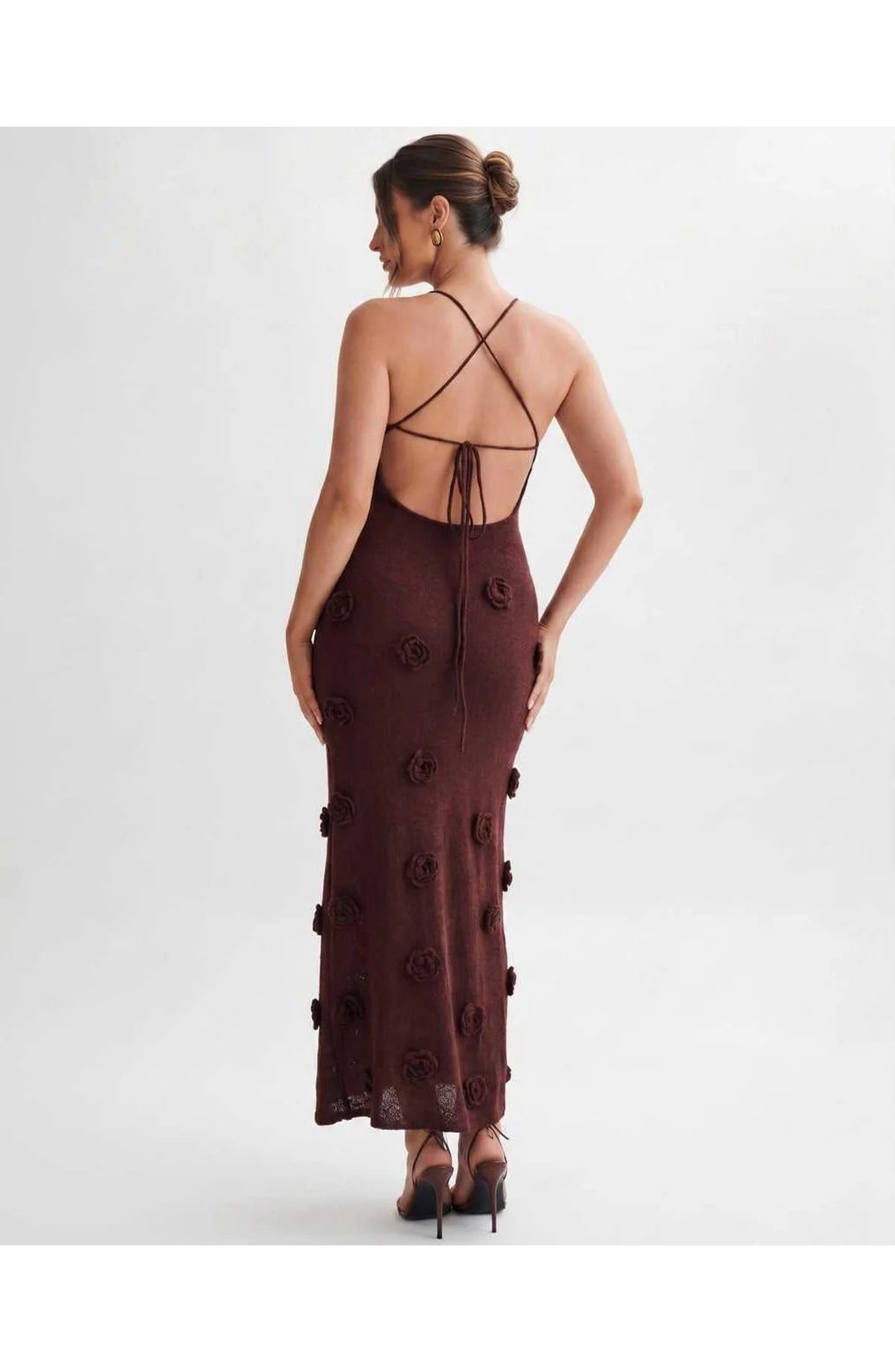 Coralie Women's Midi Dress | Spaghetti Straps | 3D Flower Details