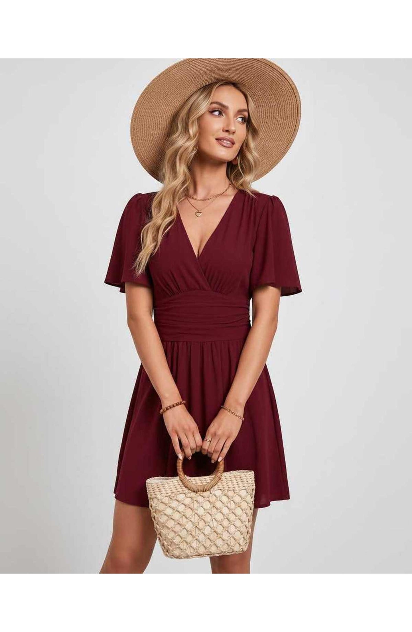Suzanne Women's Mini Dress | V-Neck | Ruched Waist