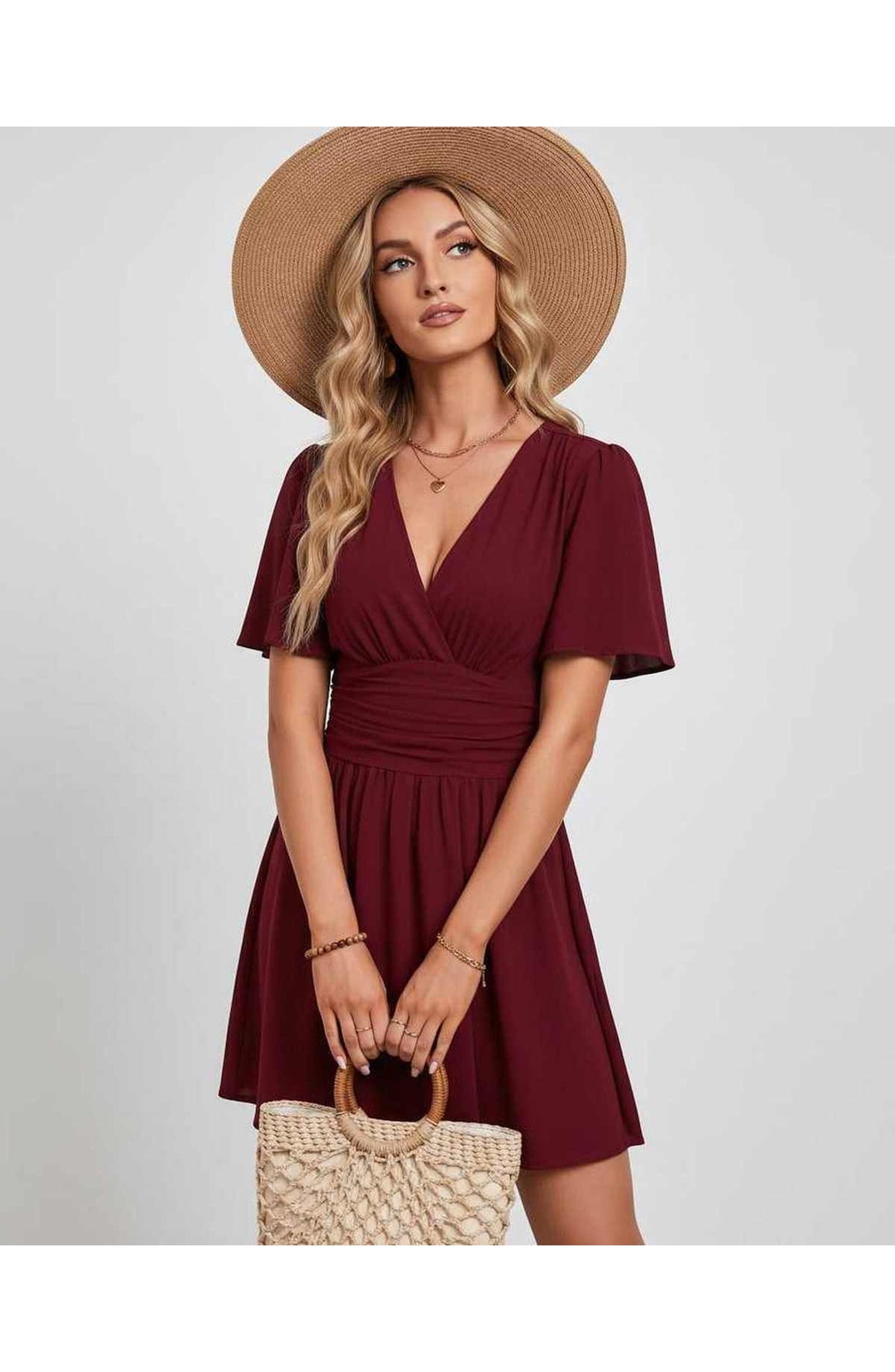 Suzanne Women's Mini Dress | V-Neck | Ruched Waist
