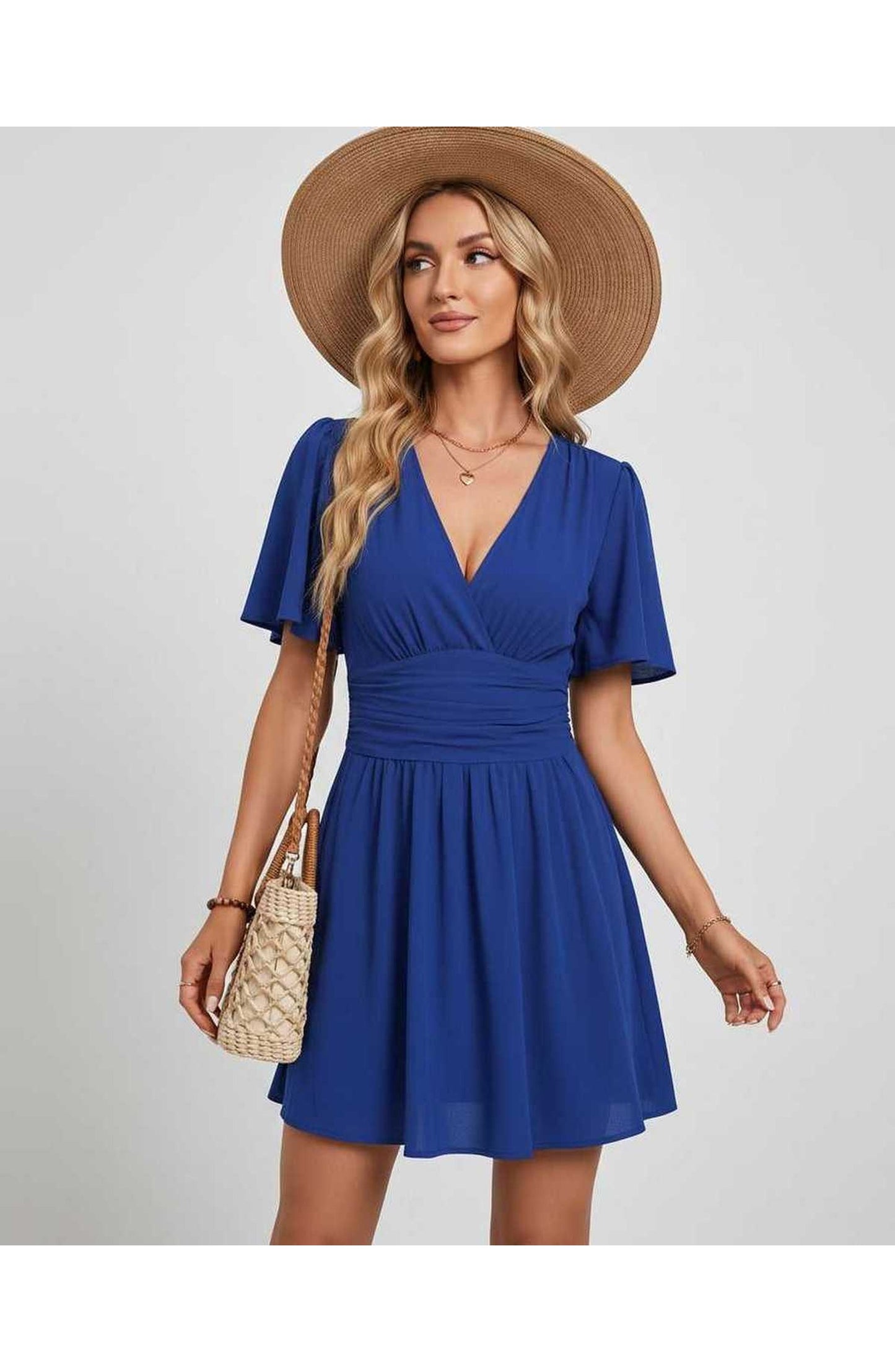 Suzanne Women's Mini Dress | V-Neck | Ruched Waist